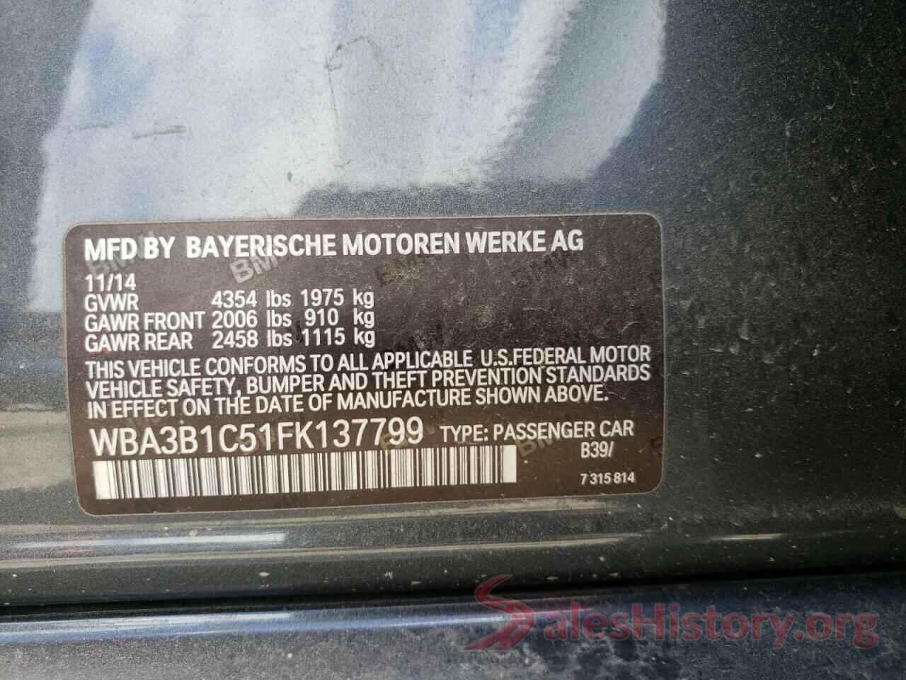 WBA3B1C51FK137799 2015 BMW 3 SERIES