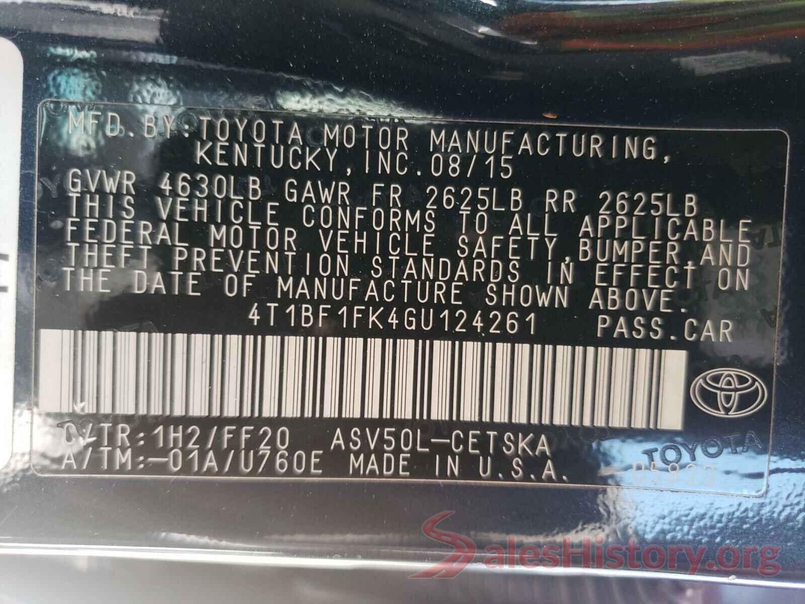 4T1BF1FK4GU124261 2016 TOYOTA CAMRY