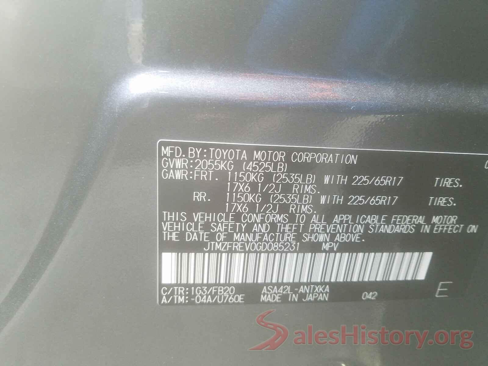 JTMZFREV0GD085231 2016 TOYOTA RAV4