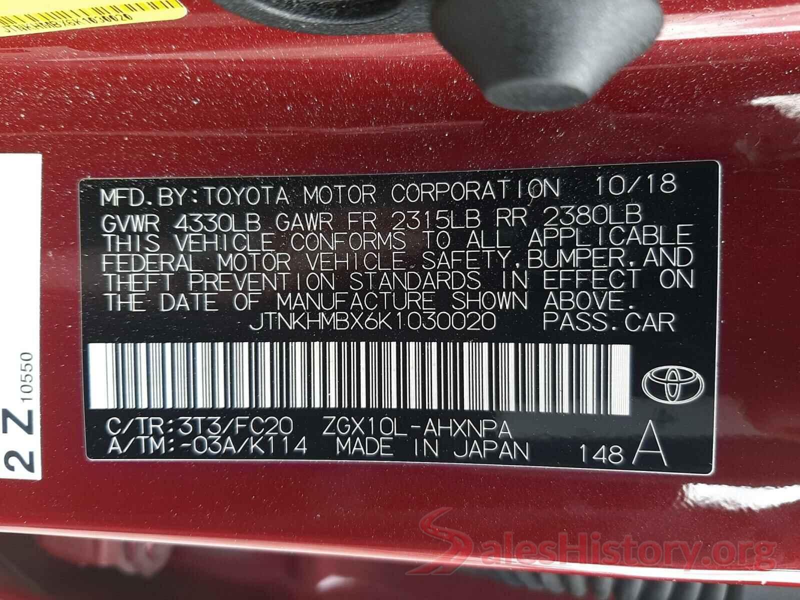 JTNKHMBX6K1030020 2019 TOYOTA C-HR