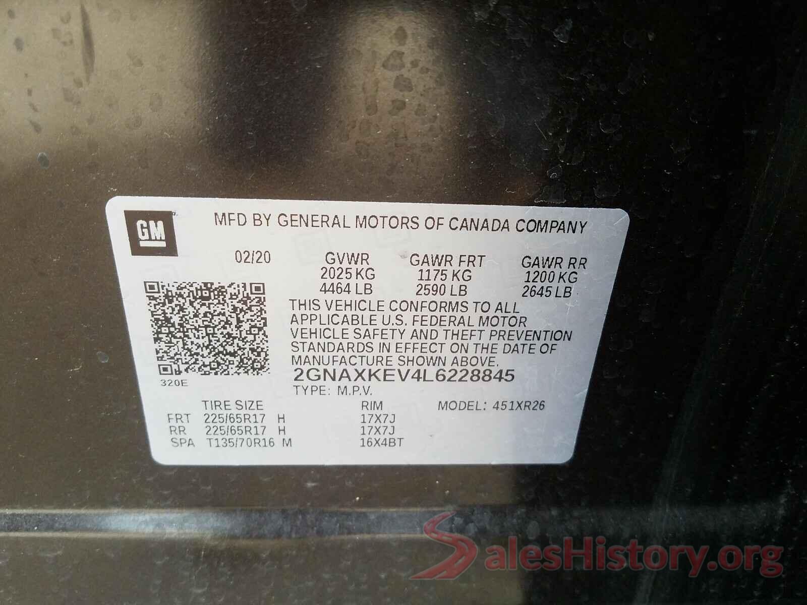 2GNAXKEV4L6228845 2020 CHEVROLET EQUINOX