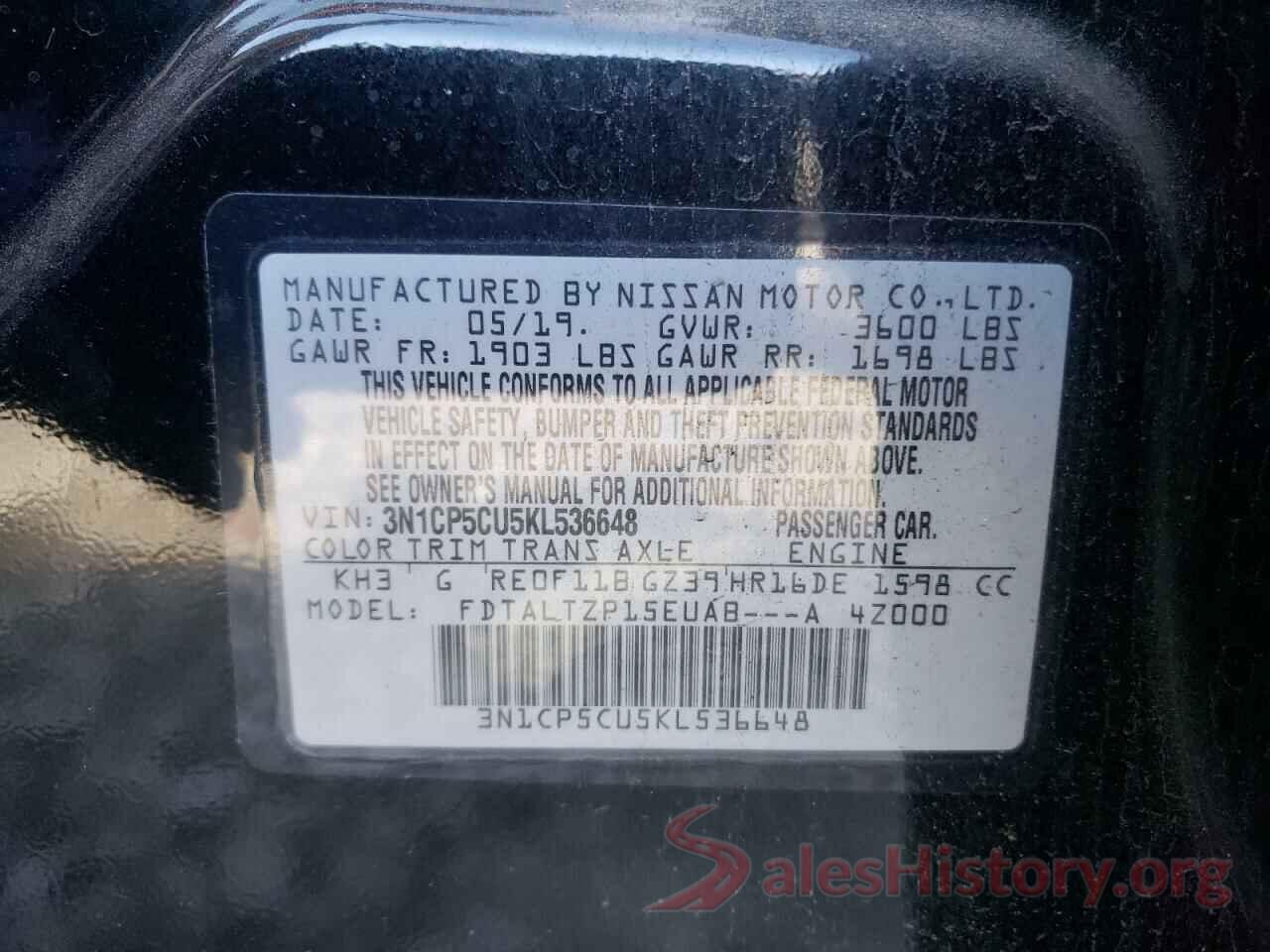 3N1CP5CU5KL536648 2019 NISSAN KICKS