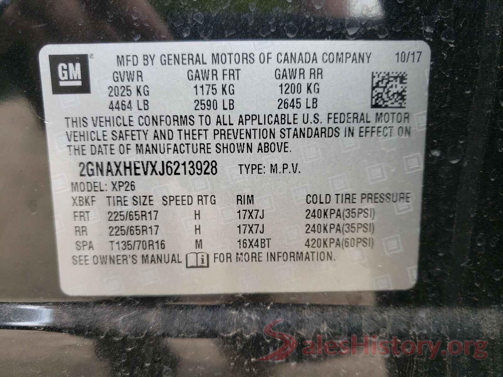 2GNAXHEVXJ6213928 2018 CHEVROLET EQUINOX