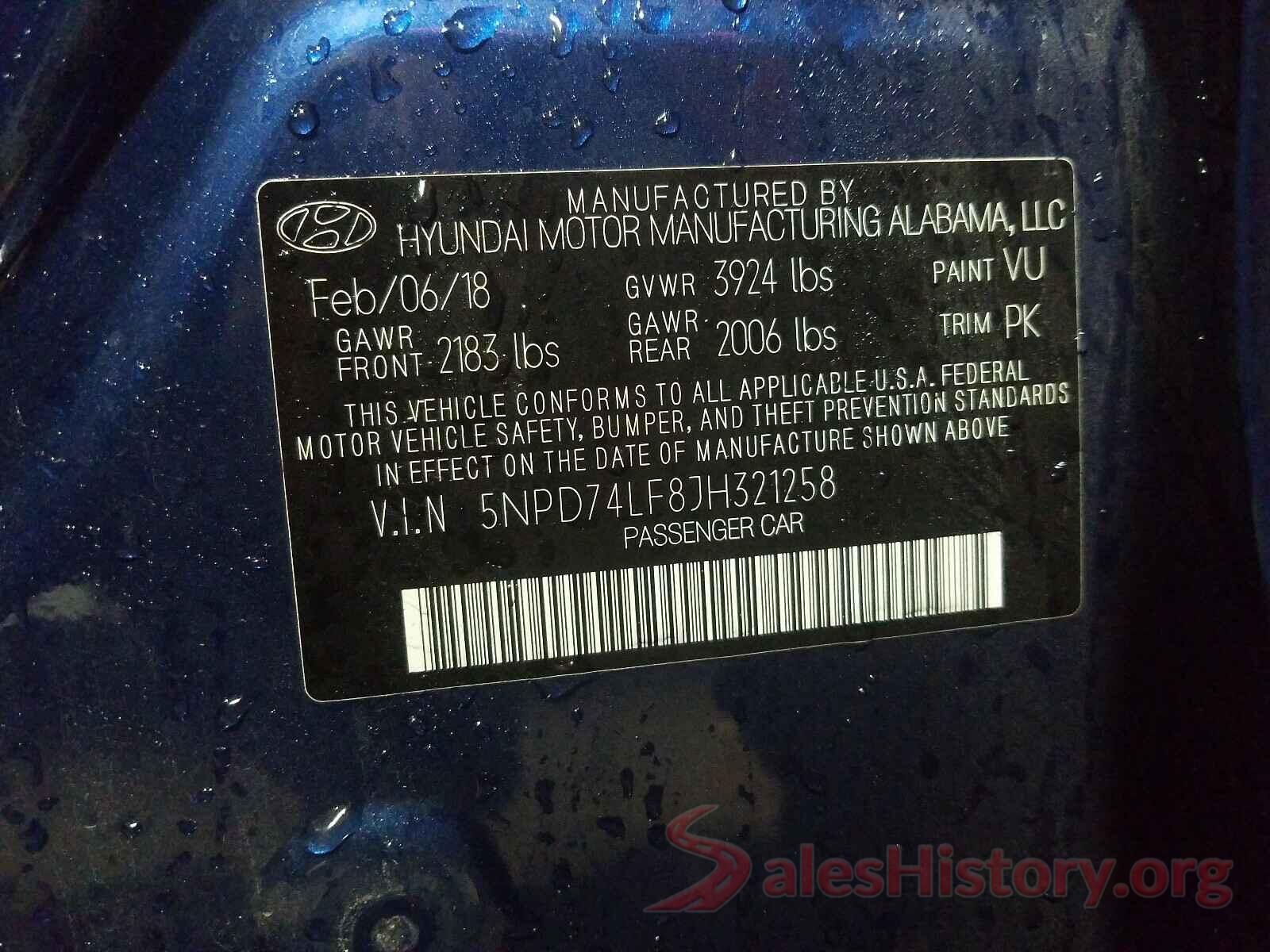 5NPD74LF8JH321258 2018 HYUNDAI ELANTRA