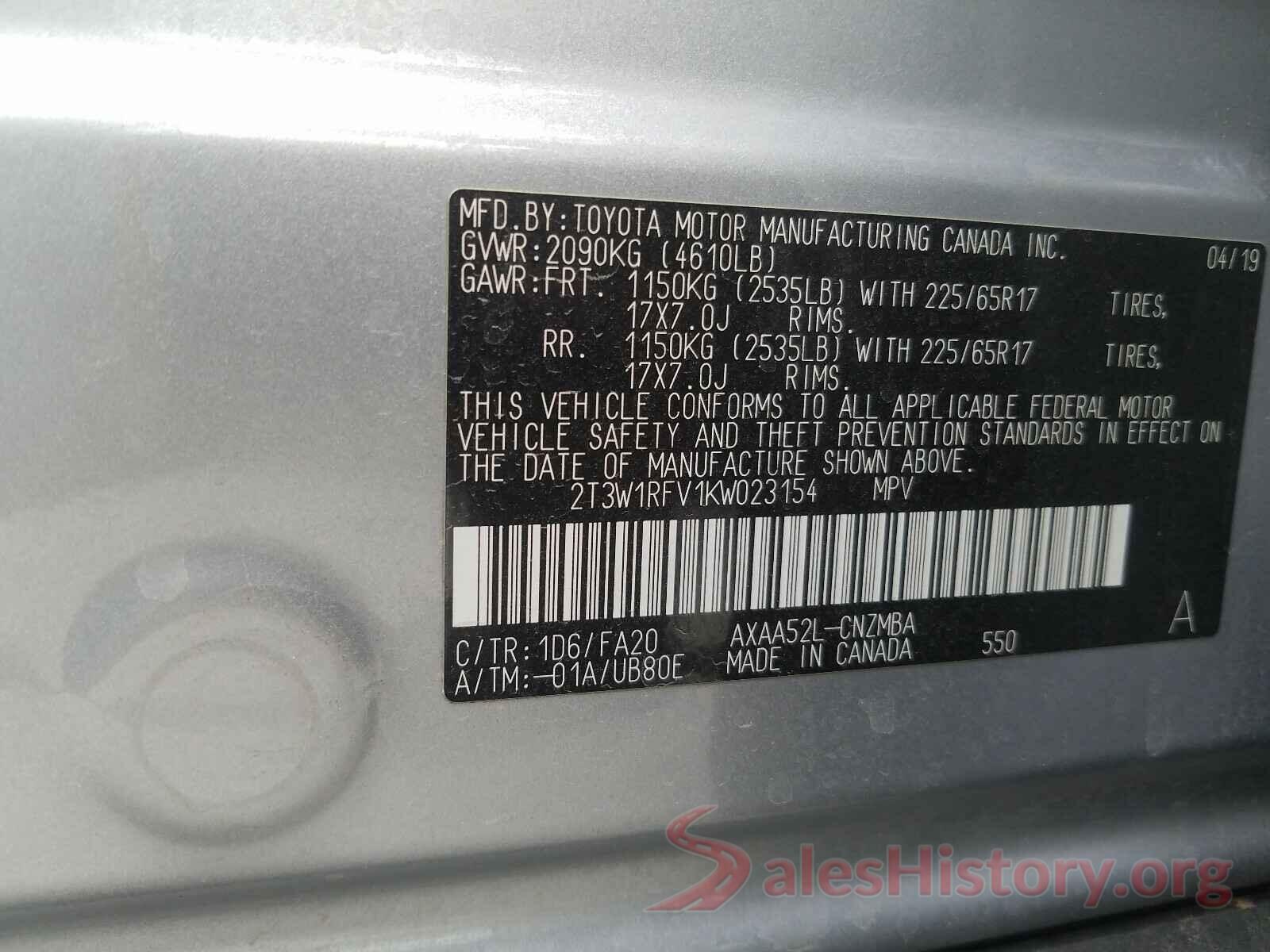 2T3W1RFV1KW023154 2019 TOYOTA RAV4