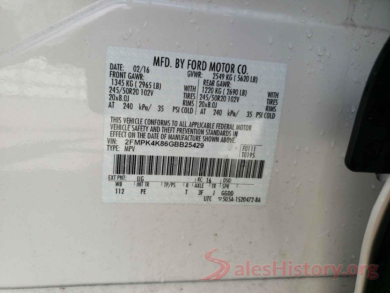 2FMPK4K86GBB25429 2016 FORD EDGE