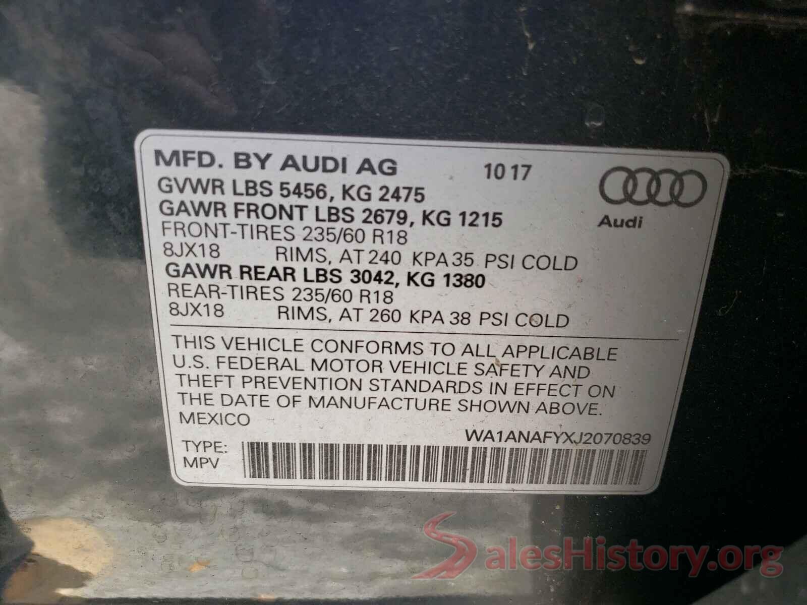 WA1ANAFYXJ2070839 2018 AUDI Q5