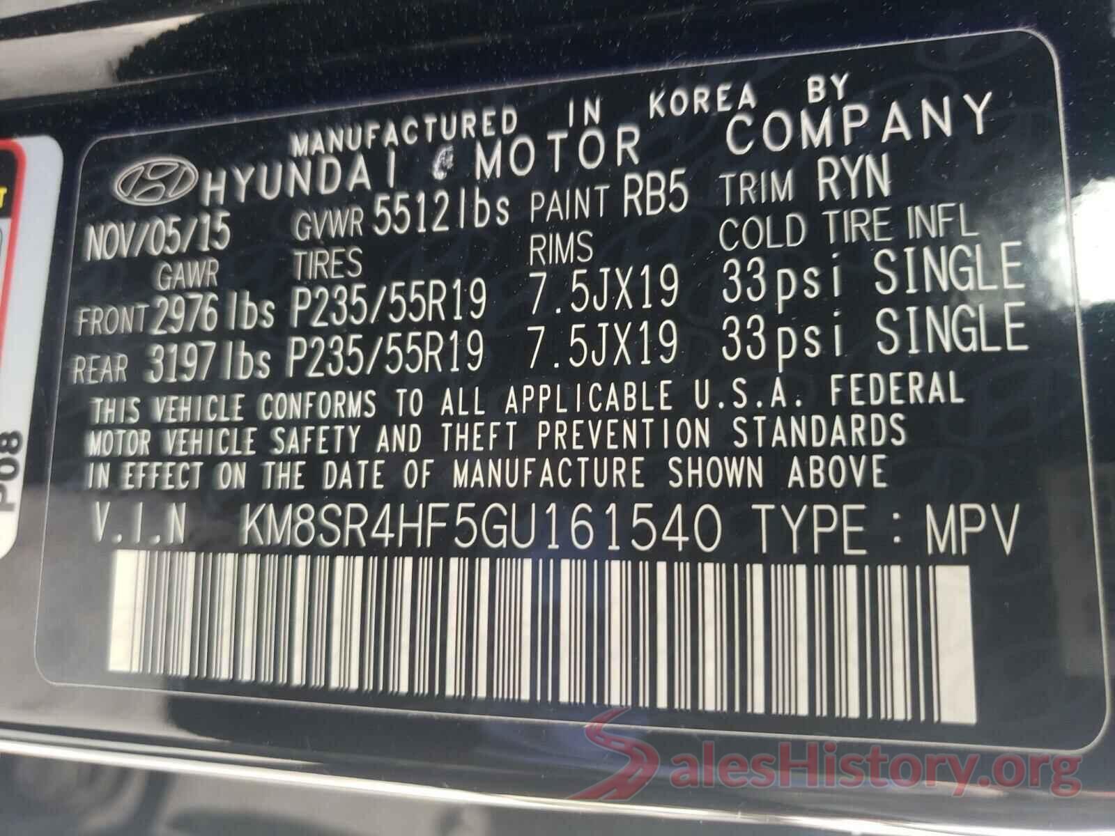 KM8SR4HF5GU161540 2016 HYUNDAI SANTA FE