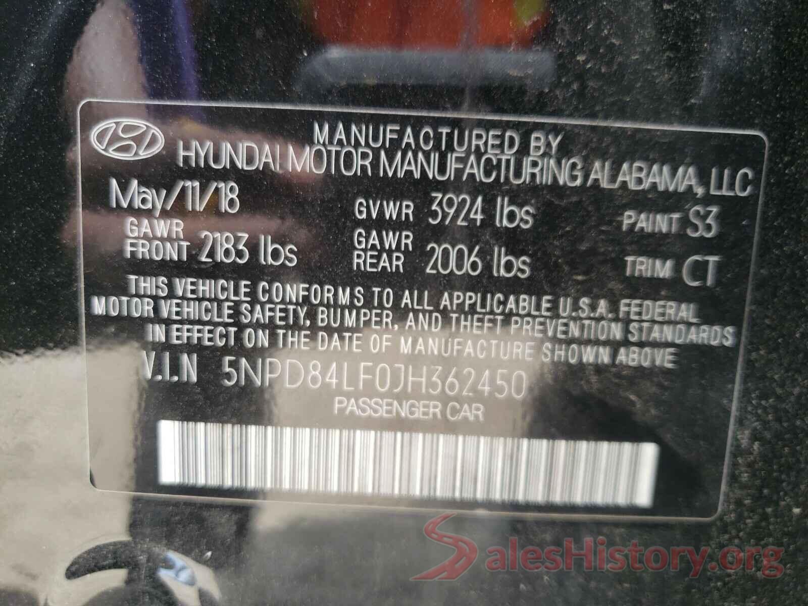 5NPD84LF0JH362450 2018 HYUNDAI ELANTRA