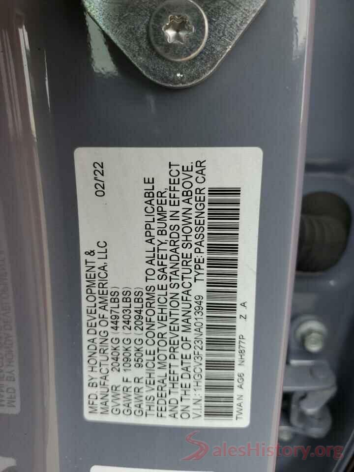 1HGCV3F23NA013949 2022 HONDA ACCORD