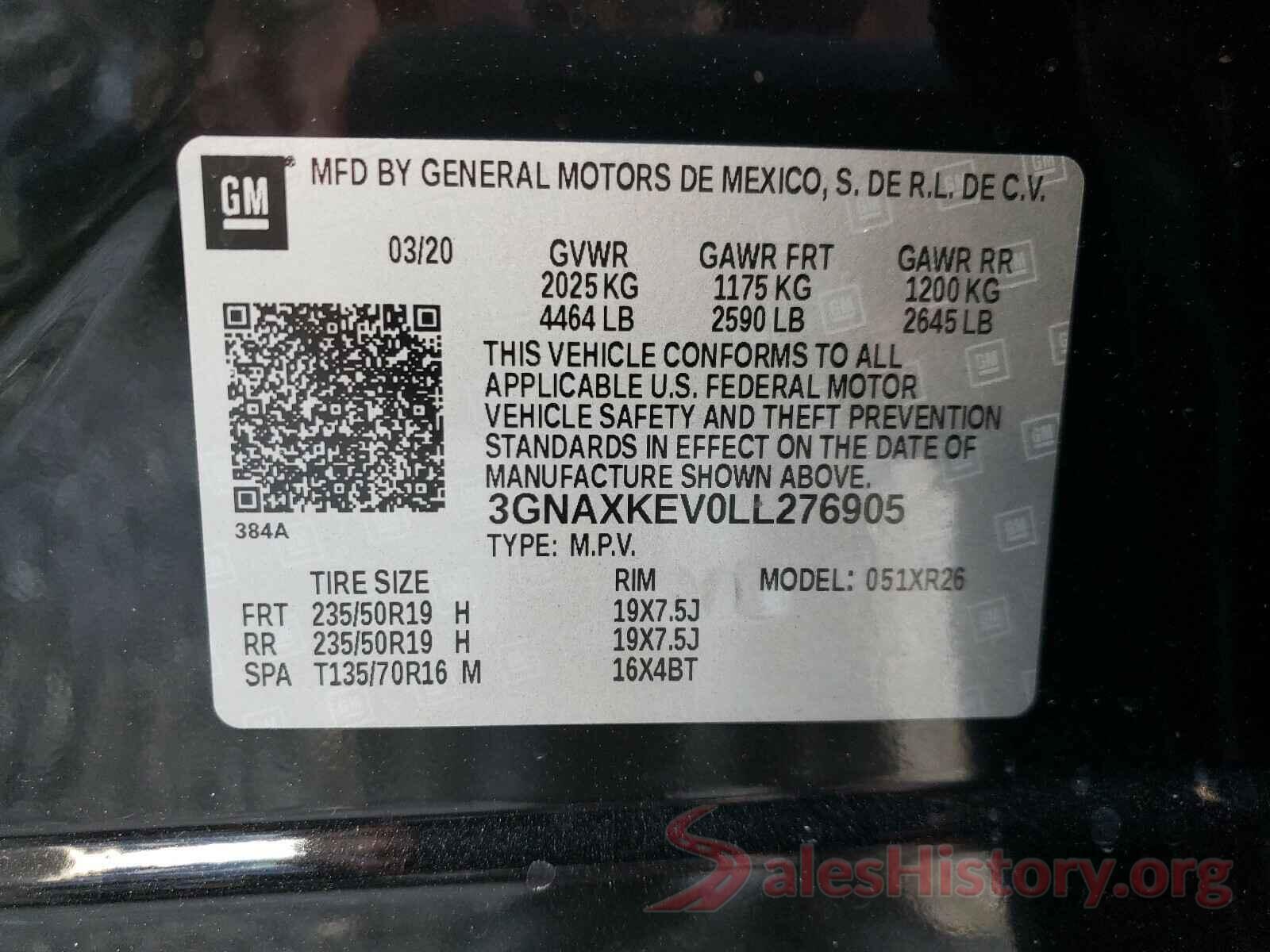 3GNAXKEV0LL276905 2020 CHEVROLET EQUINOX