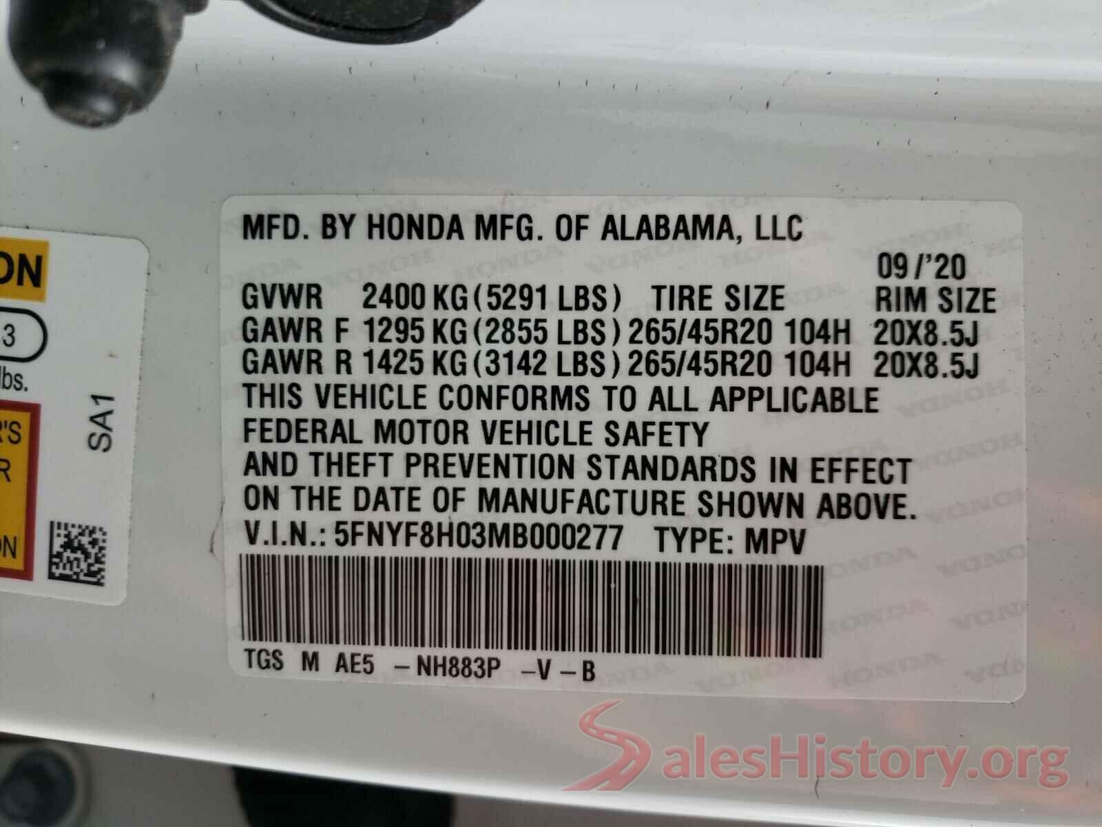 5FNYF8H03MB000277 2021 HONDA PASSPORT