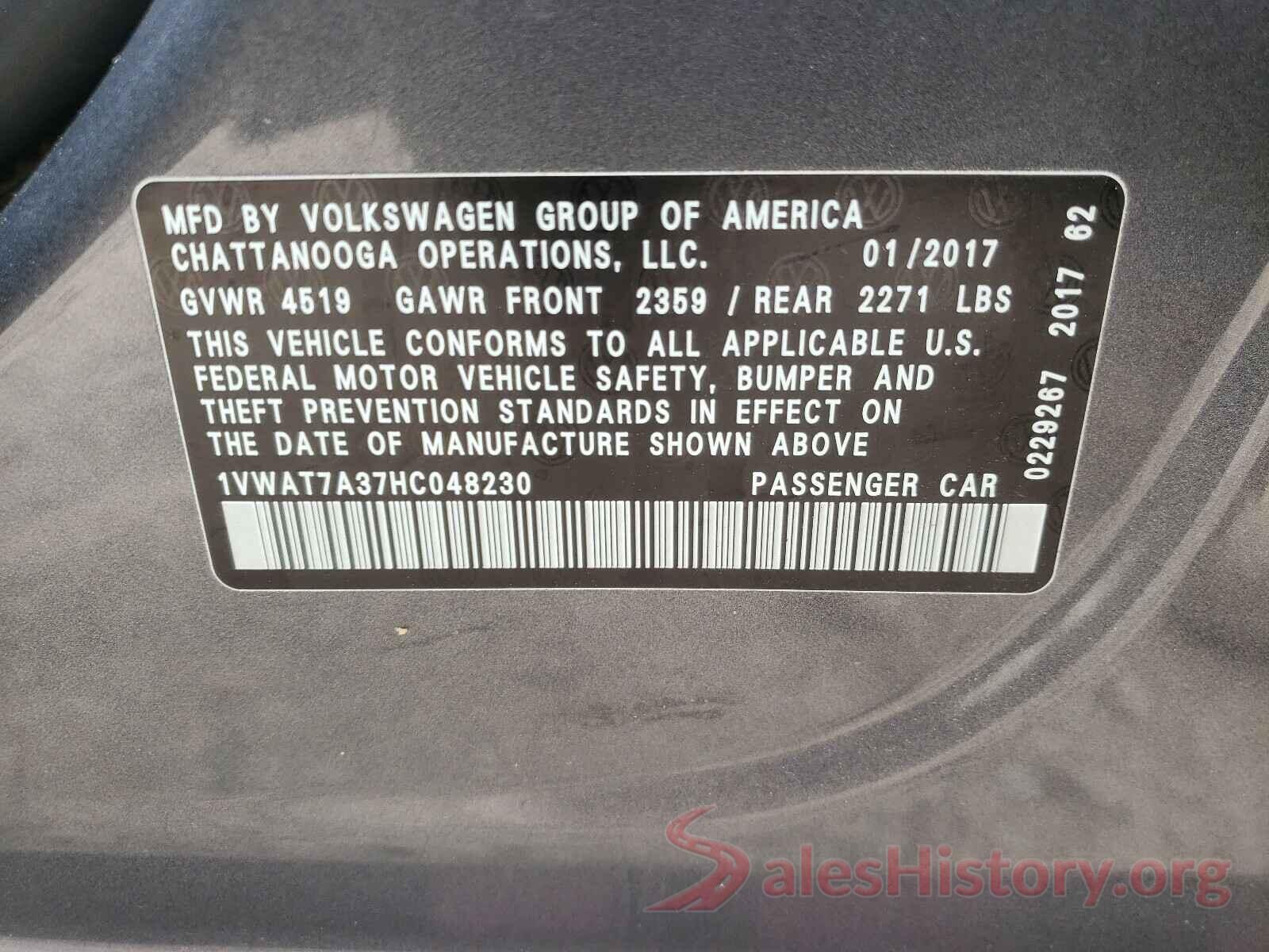 1VWAT7A37HC048230 2017 VOLKSWAGEN PASSAT