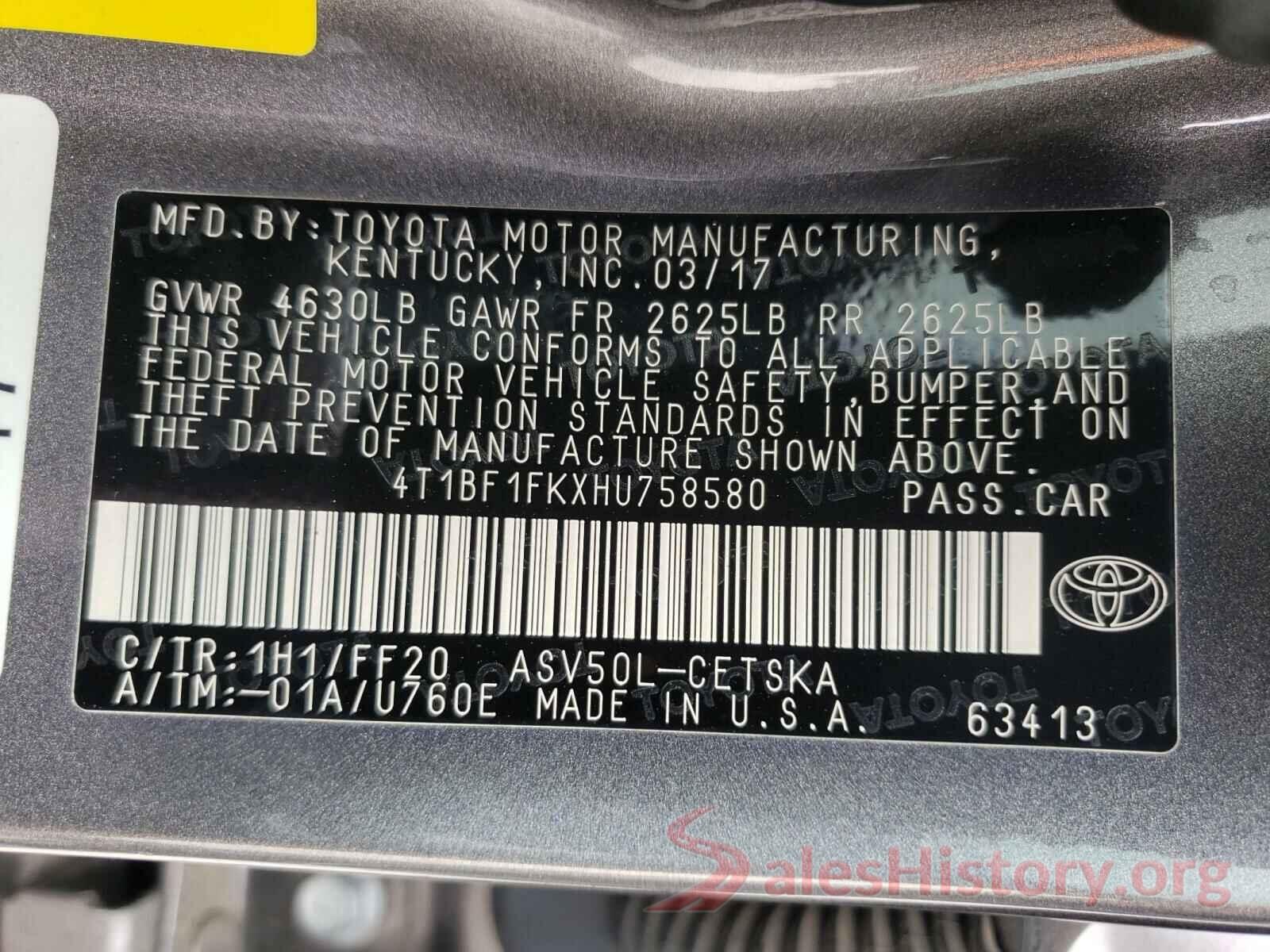 4T1BF1FKXHU758580 2017 TOYOTA CAMRY