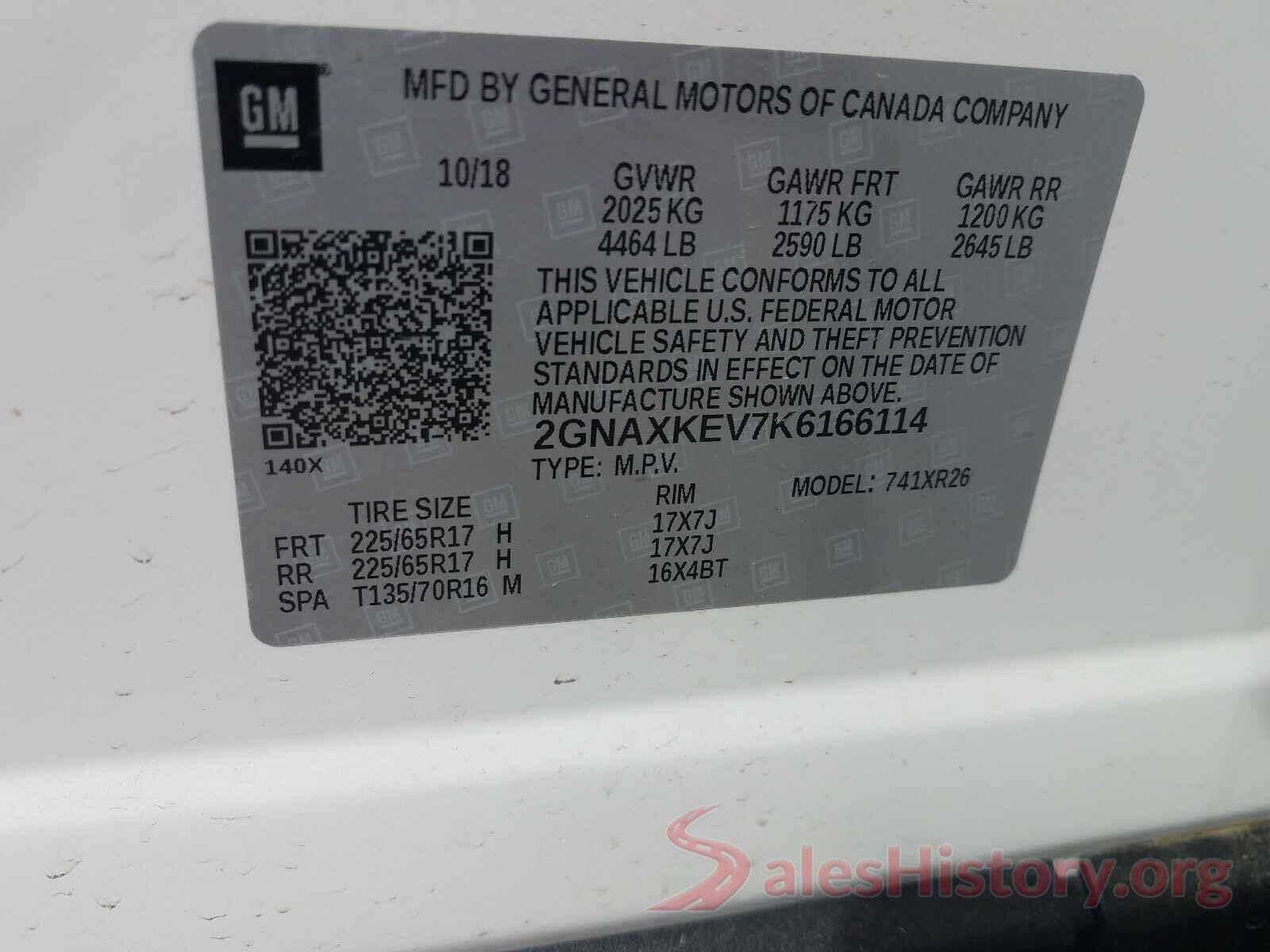 2GNAXKEV7K6166114 2019 CHEVROLET EQUINOX