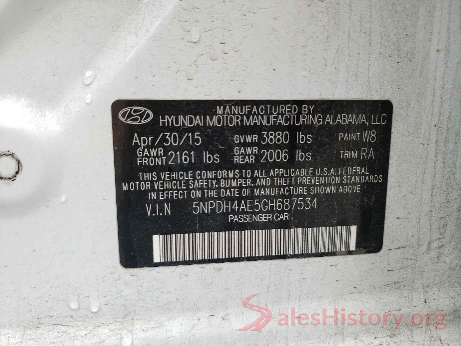 5NPDH4AE5GH687534 2016 HYUNDAI ELANTRA