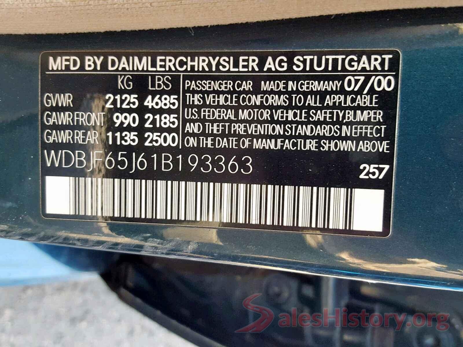 WDBJF65J61B193363 2001 MERCEDES-BENZ E CLASS