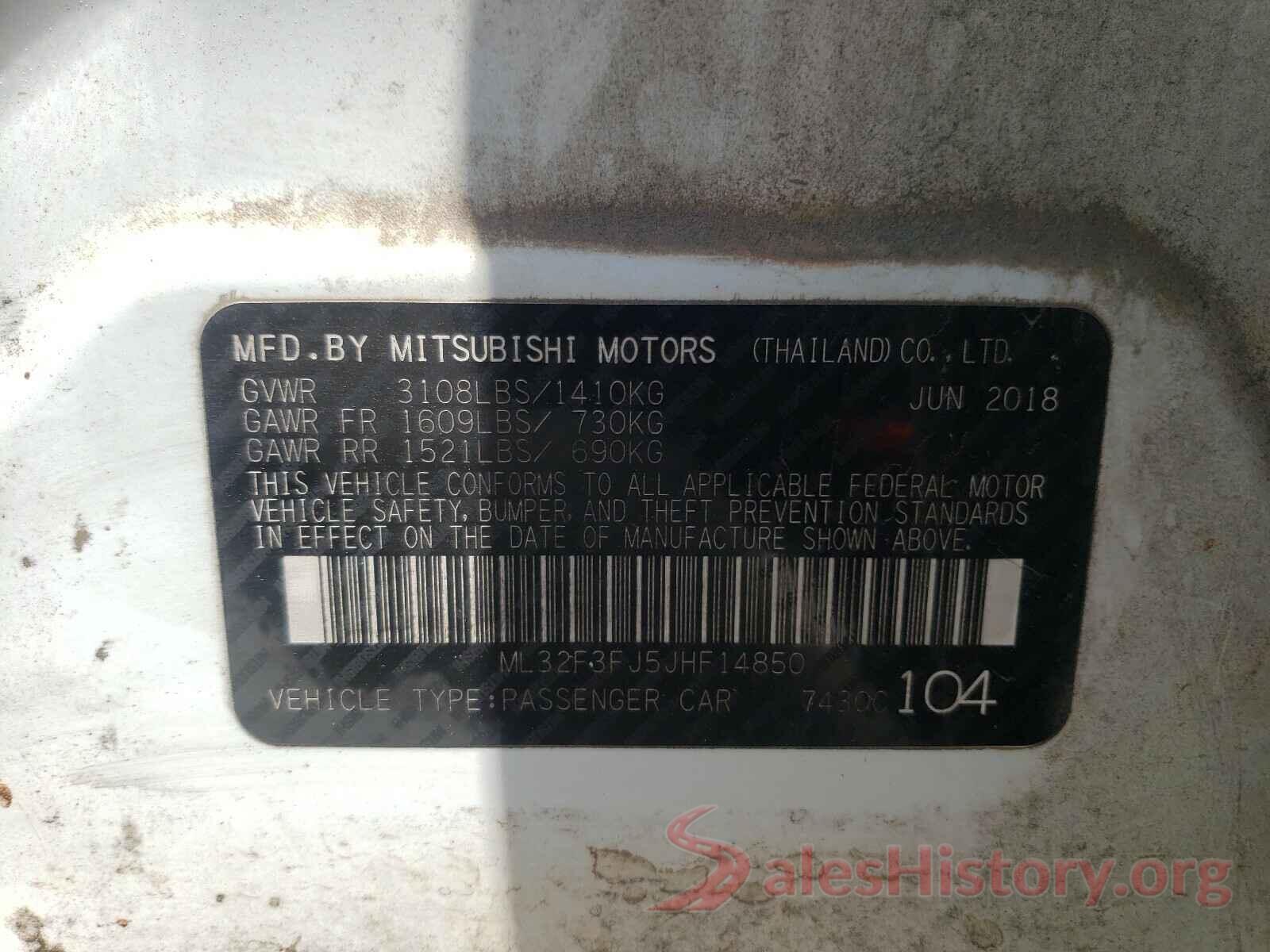 ML32F3FJ5JHF14850 2018 MITSUBISHI MIRAGE