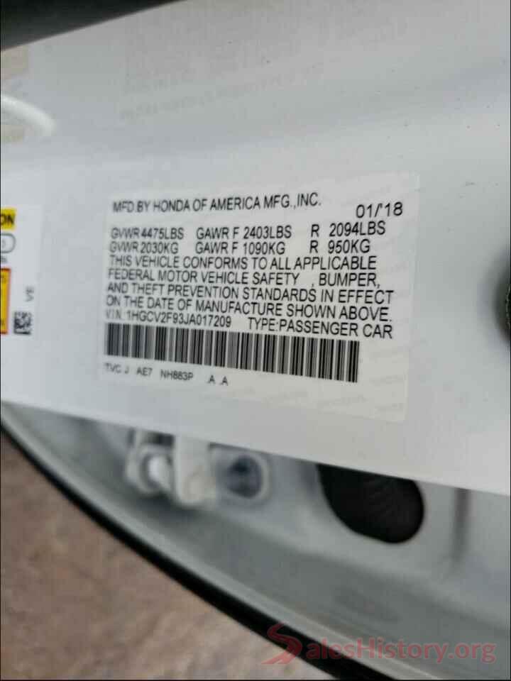 1HGCV2F93JA017209 2018 HONDA ACCORD