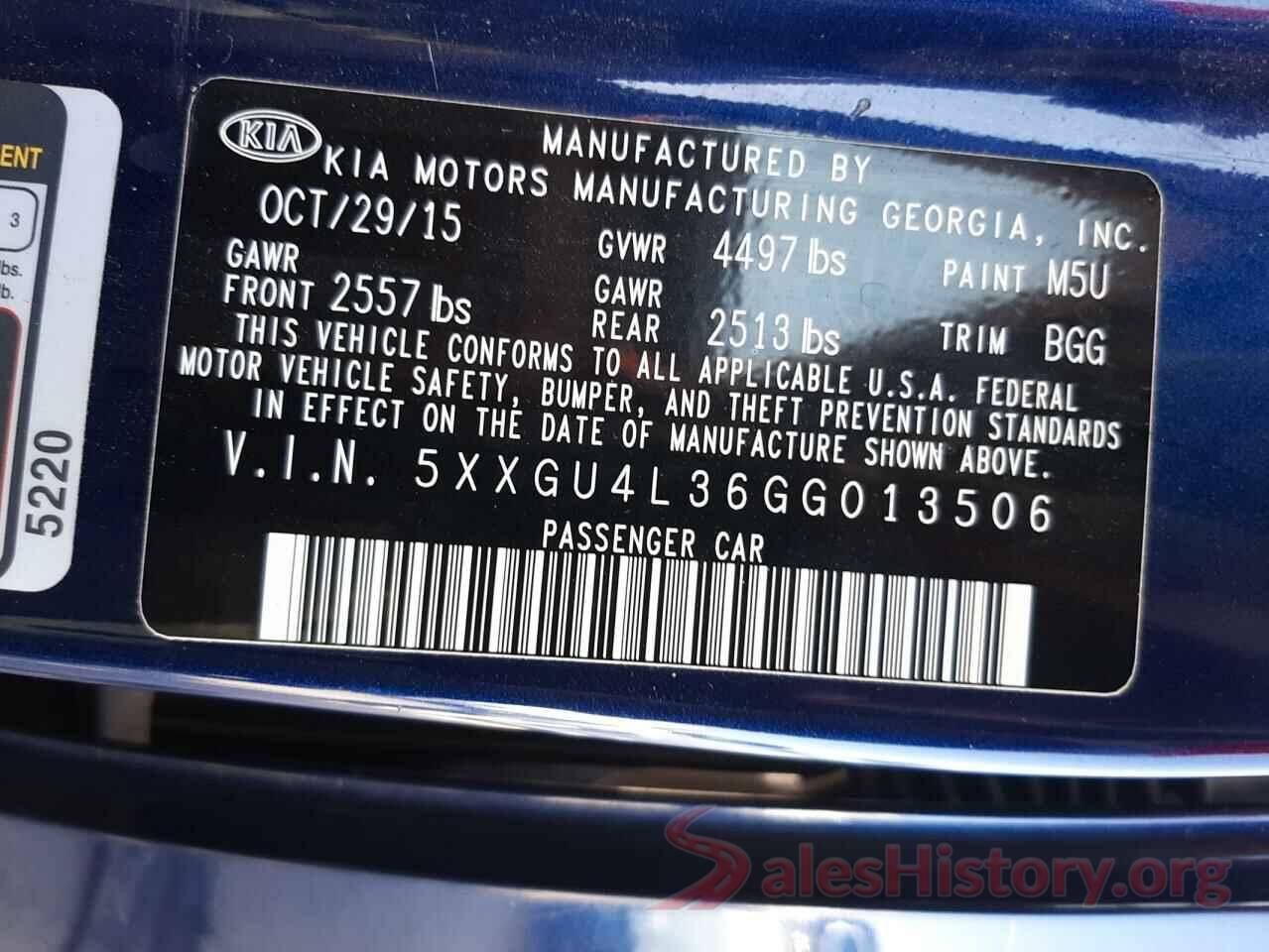 5XXGU4L36GG013506 2016 KIA OPTIMA