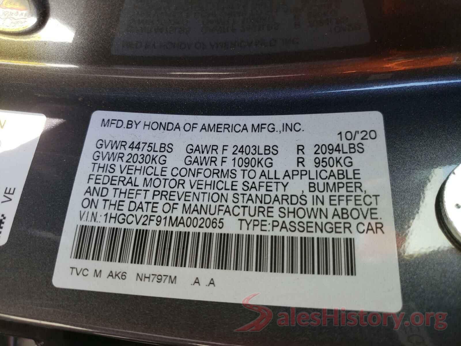 1HGCV2F91MA002065 2021 HONDA ACCORD