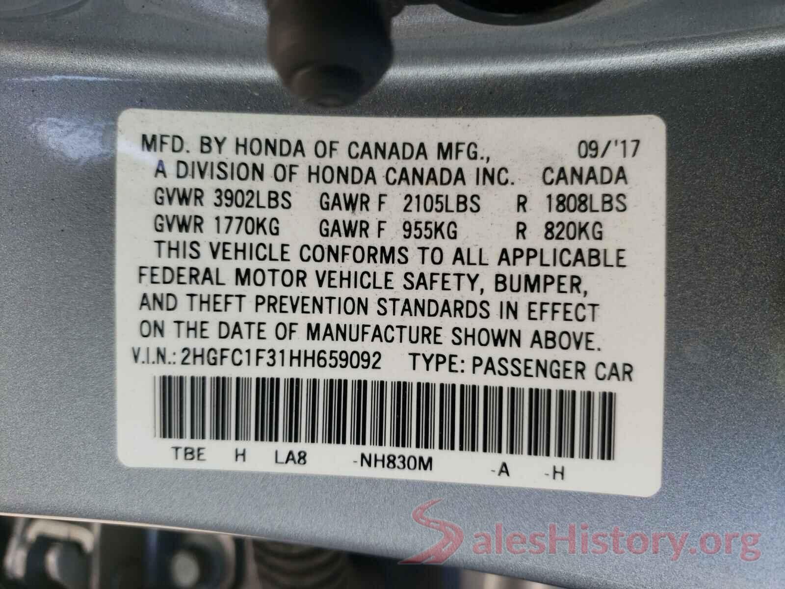 2HGFC1F31HH659092 2017 HONDA CIVIC