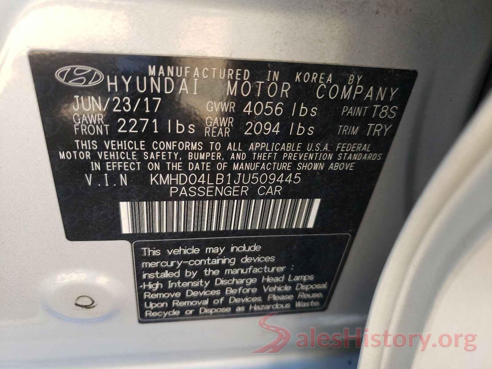 KMHD04LB1JU509445 2018 HYUNDAI ELANTRA