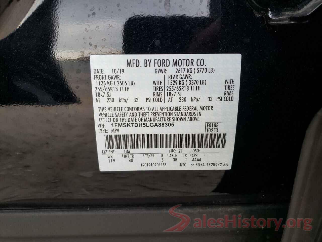 1FMSK7DH5LGA88305 2020 FORD EXPLORER