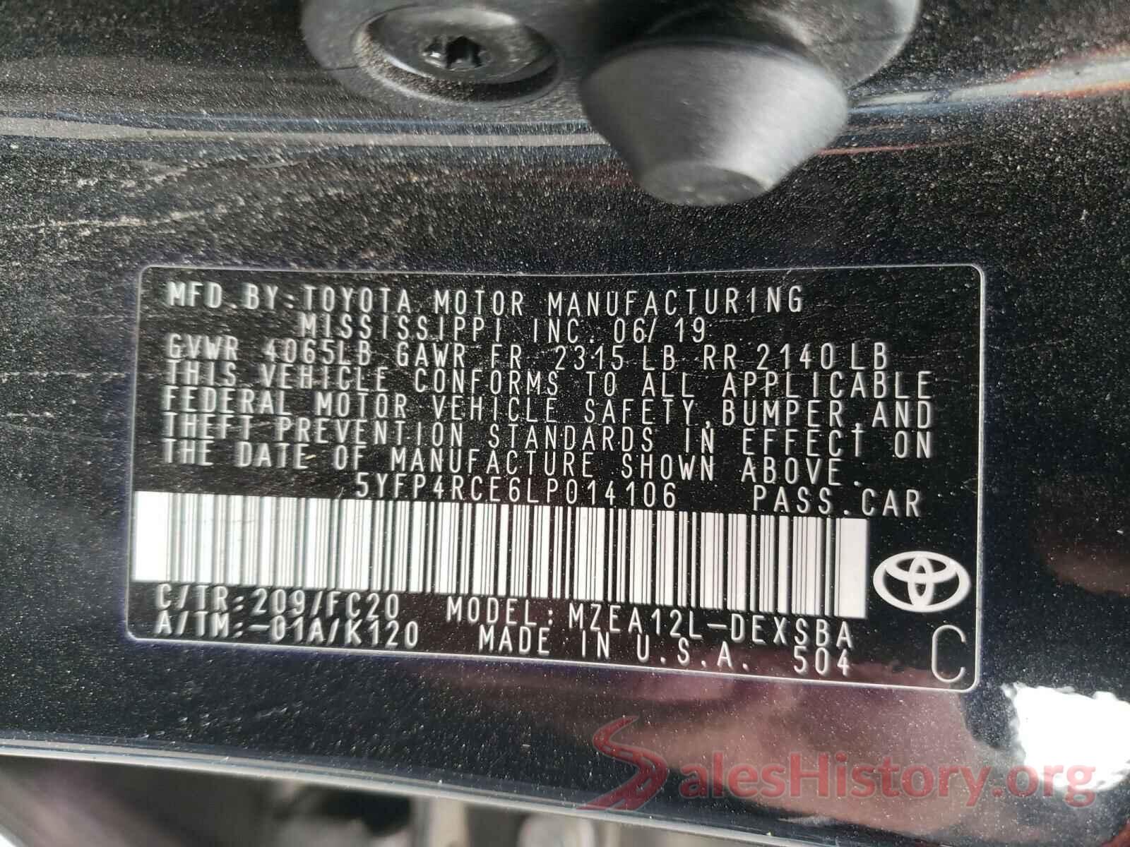 5YFP4RCE6LP014106 2020 TOYOTA COROLLA