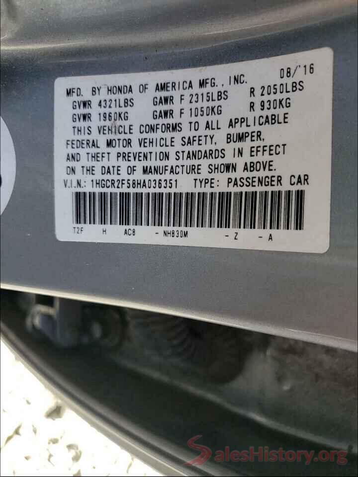 1HGCR2F58HA036351 2017 HONDA ACCORD