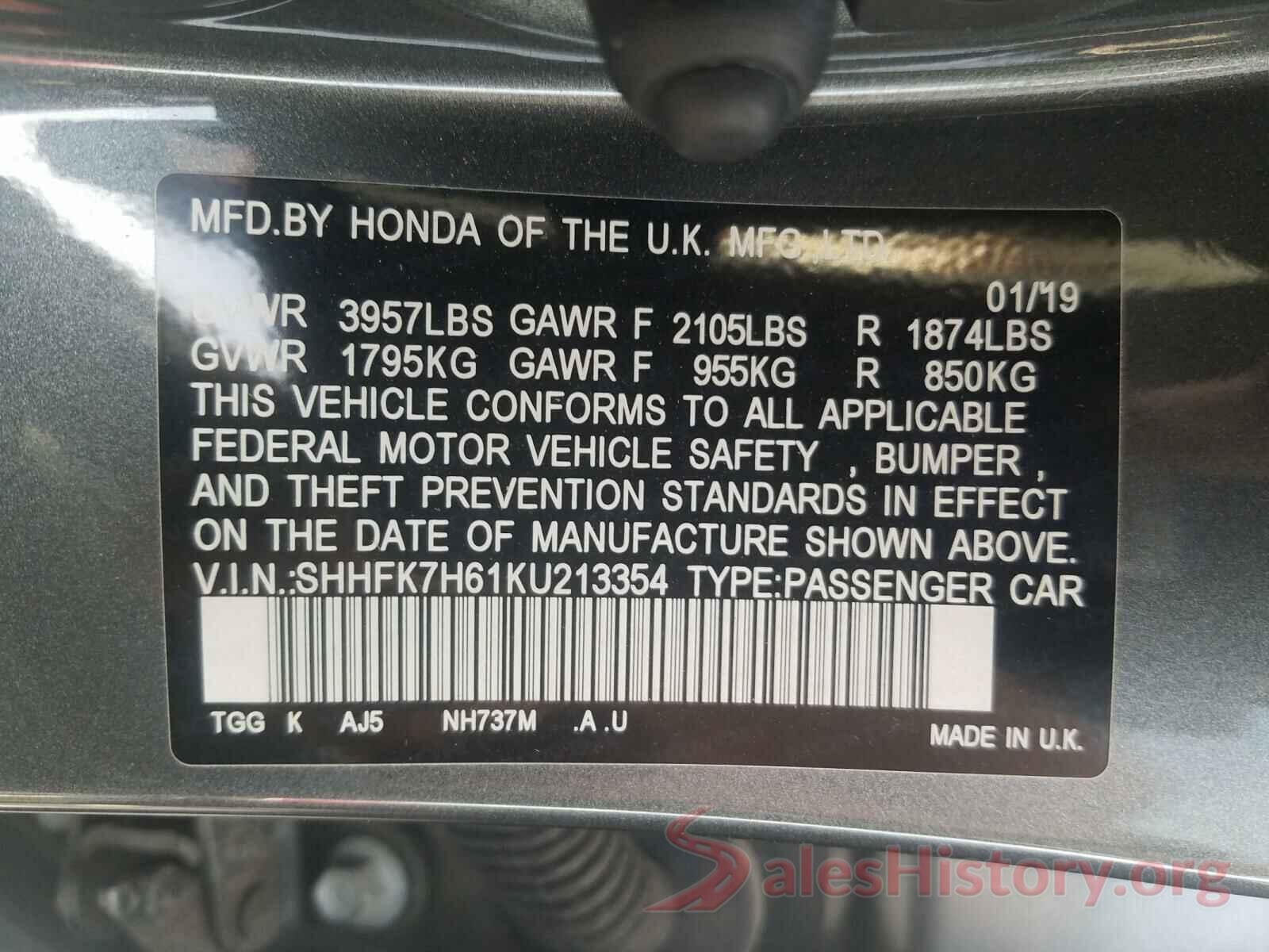 SHHFK7H61KU213354 2019 HONDA CIVIC