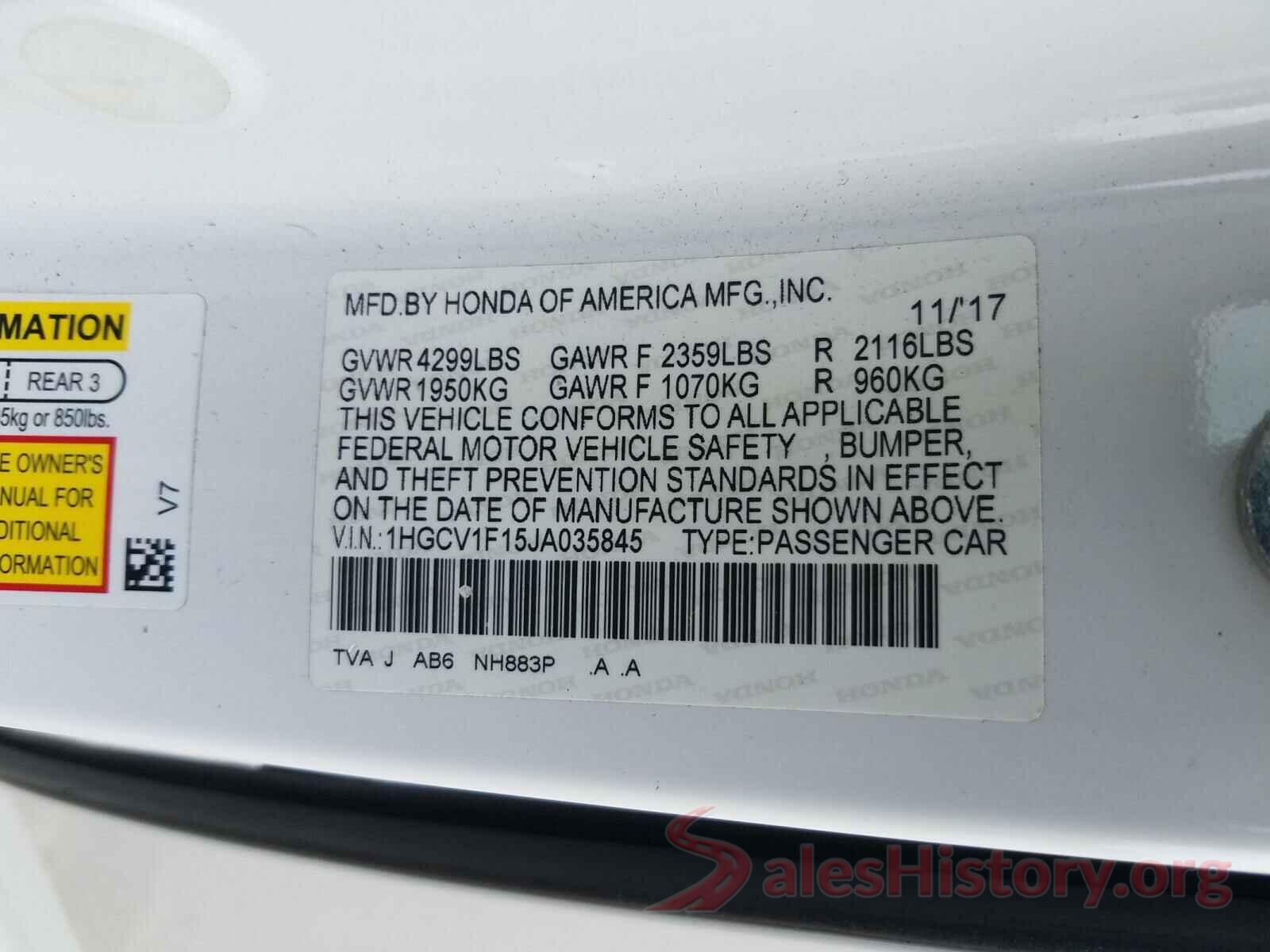 1HGCV1F15JA035845 2018 HONDA ACCORD