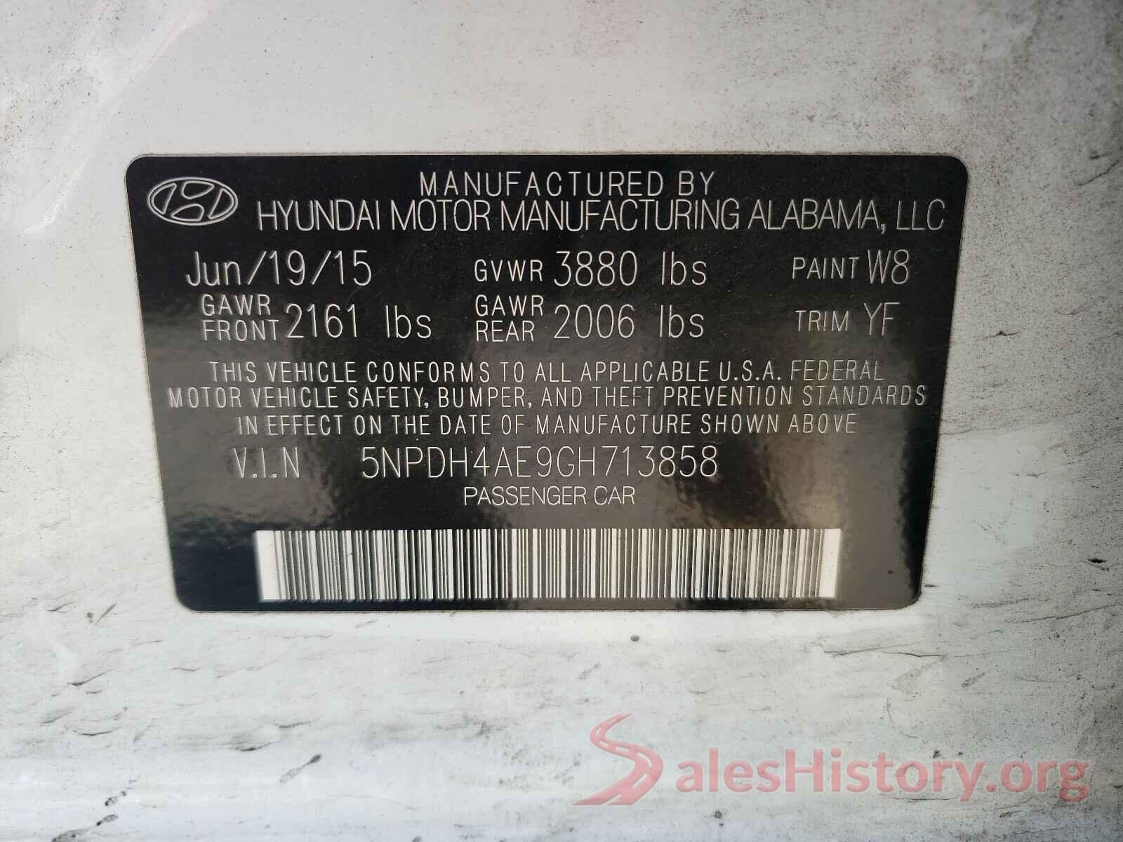 5NPDH4AE9GH713858 2016 HYUNDAI ELANTRA