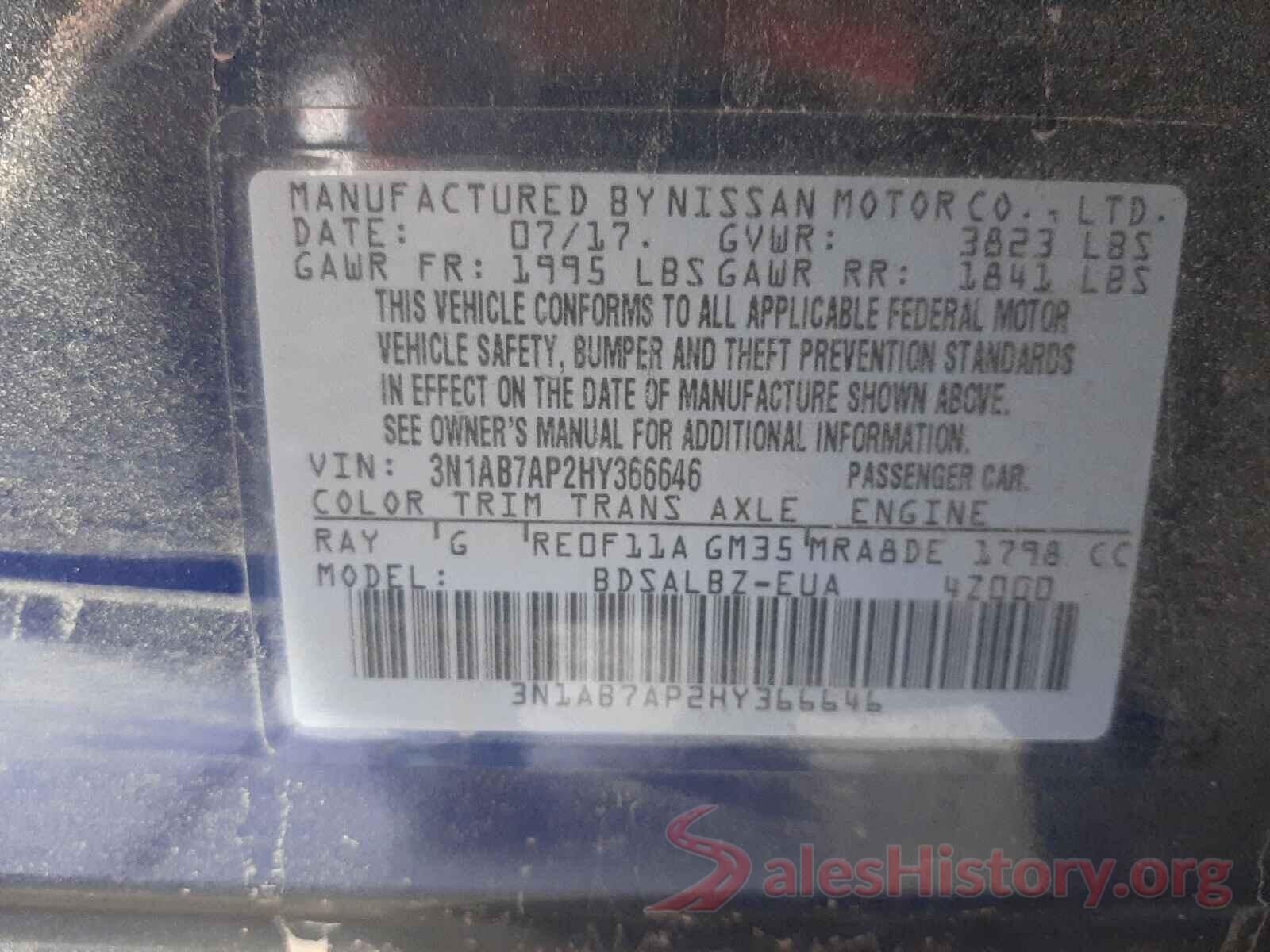 3N1AB7AP2HY366646 2017 NISSAN SENTRA