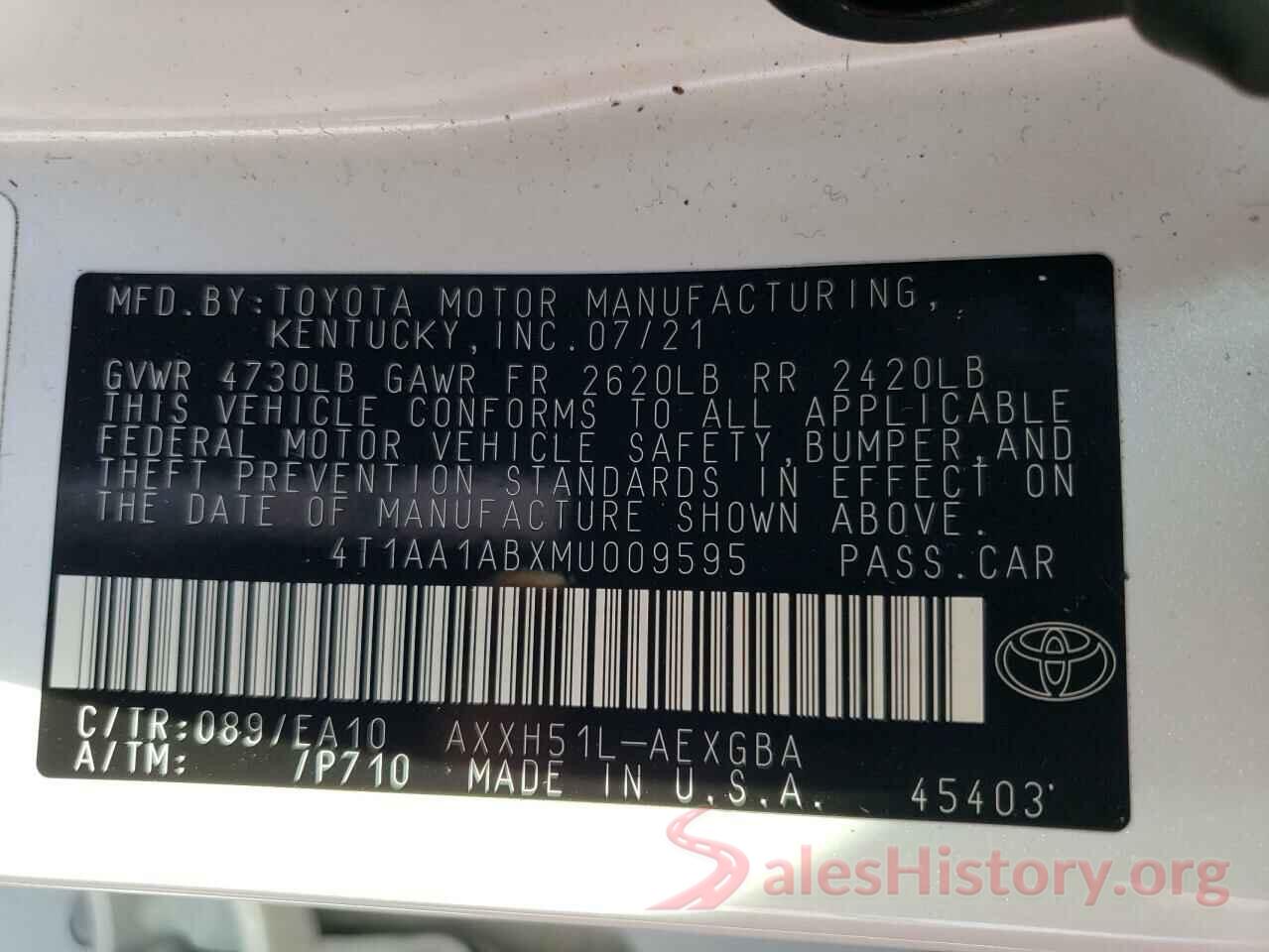 4T1AA1ABXMU009595 2021 TOYOTA AVALON