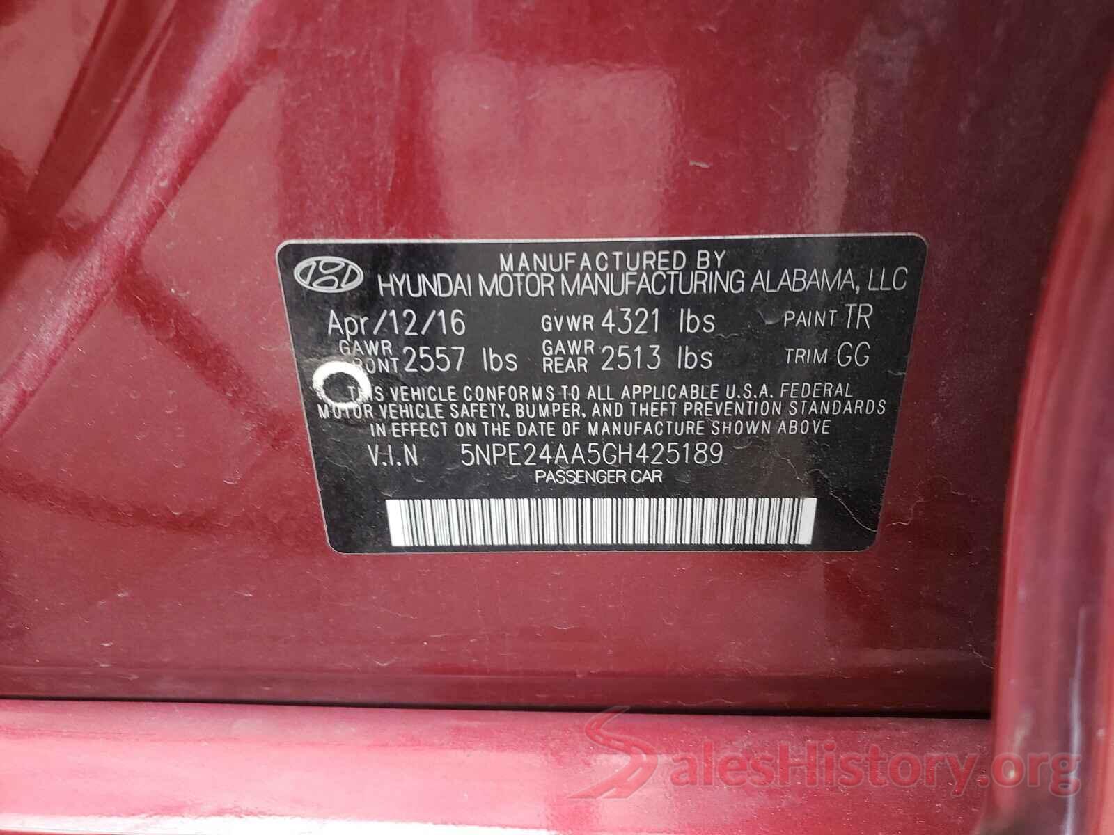 5NPE24AA5GH425189 2016 HYUNDAI SONATA