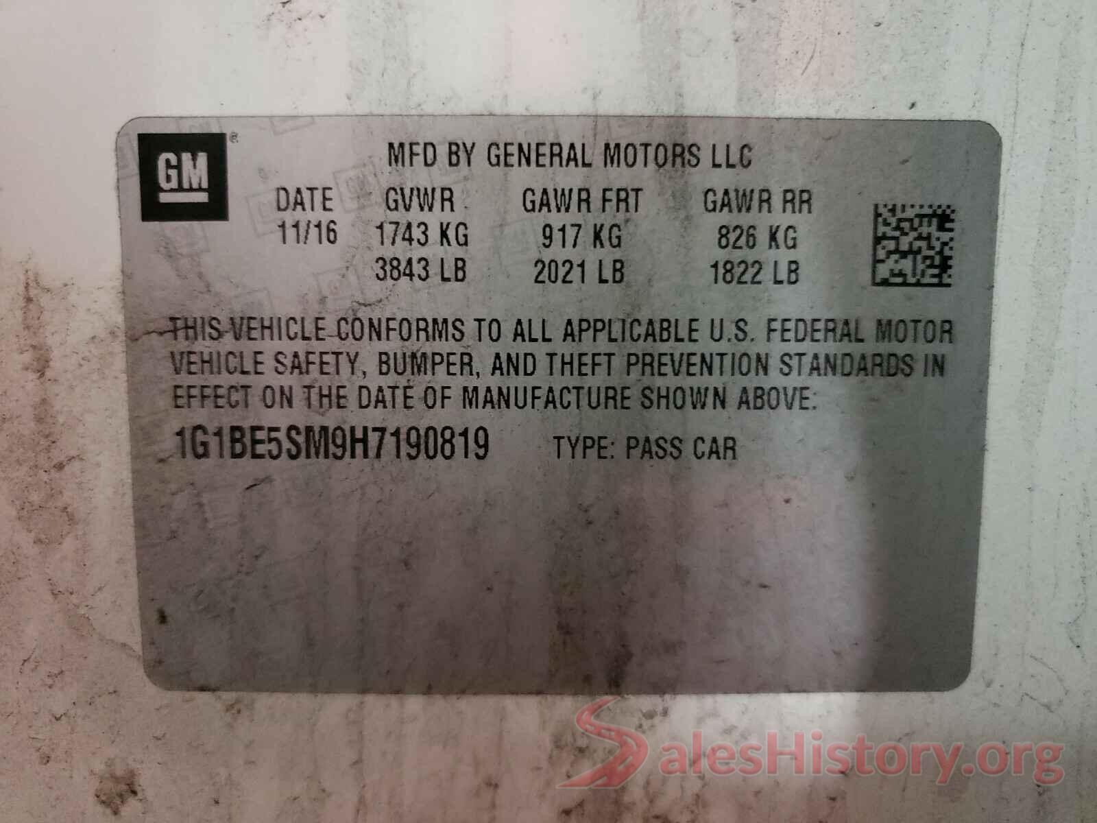 1G1BE5SM9H7190819 2017 CHEVROLET CRUZE