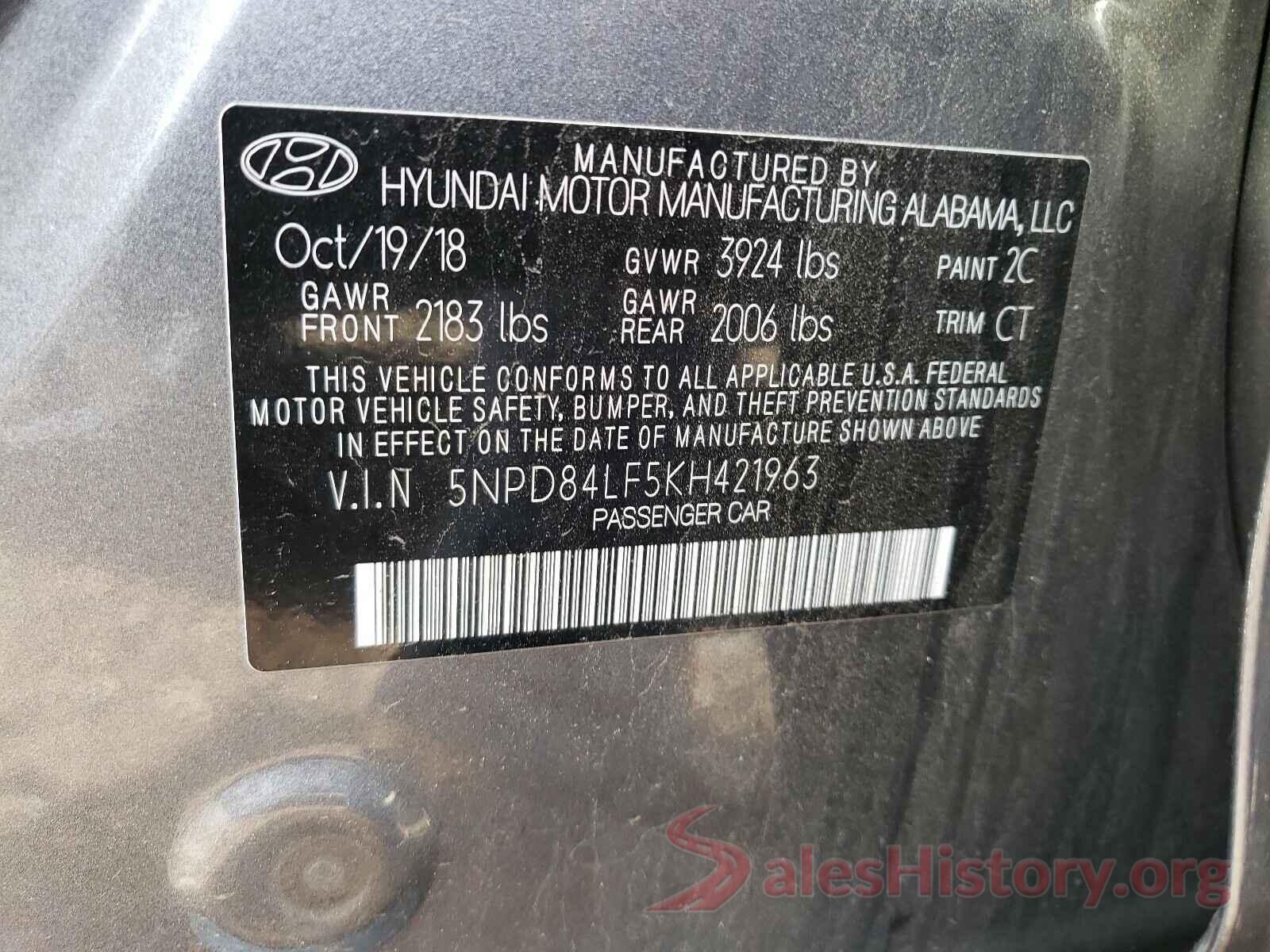 5NPD84LF5KH421963 2019 HYUNDAI ELANTRA