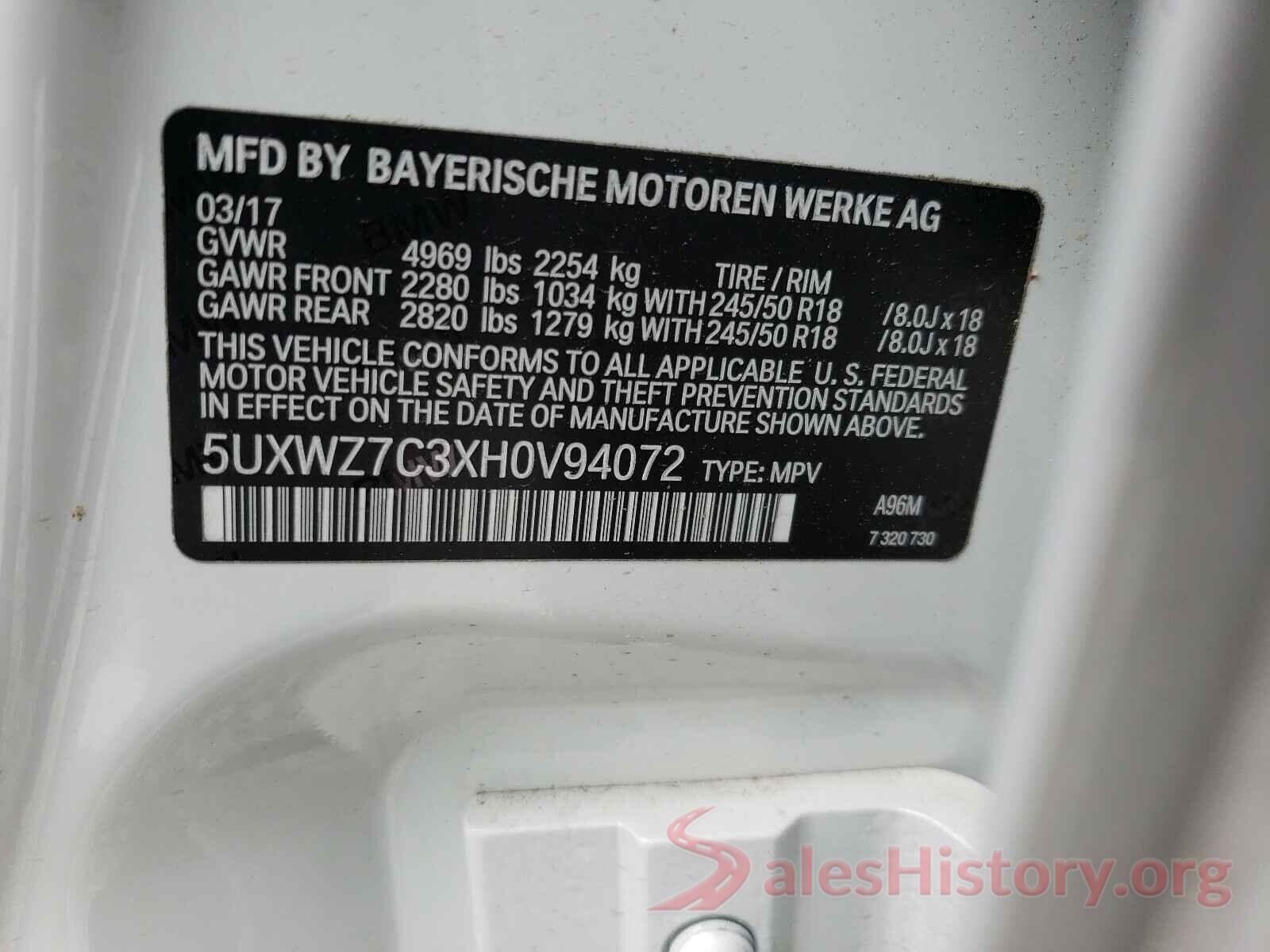 5UXWZ7C3XH0V94072 2017 BMW X3