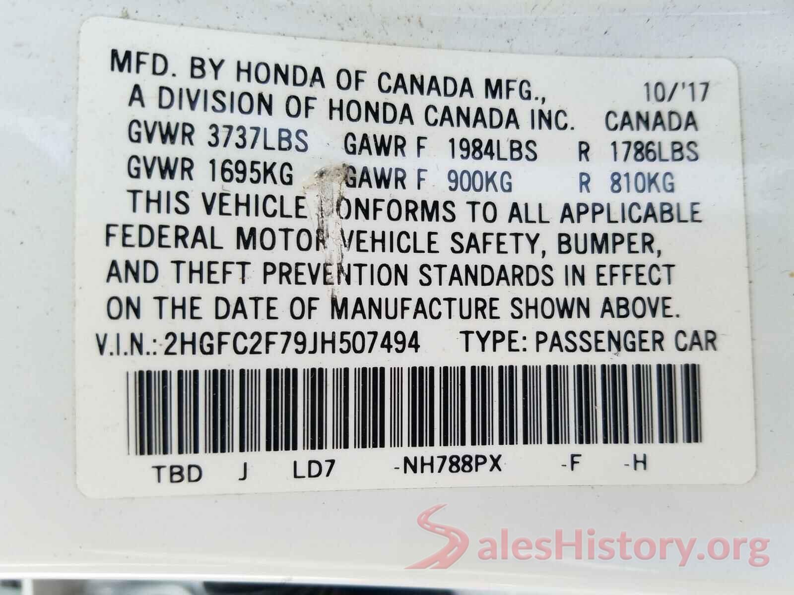 2HGFC2F79JH507494 2018 HONDA CIVIC