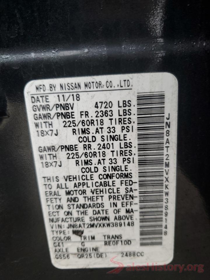 JN8AT2MVXKW389148 2019 NISSAN ROGUE