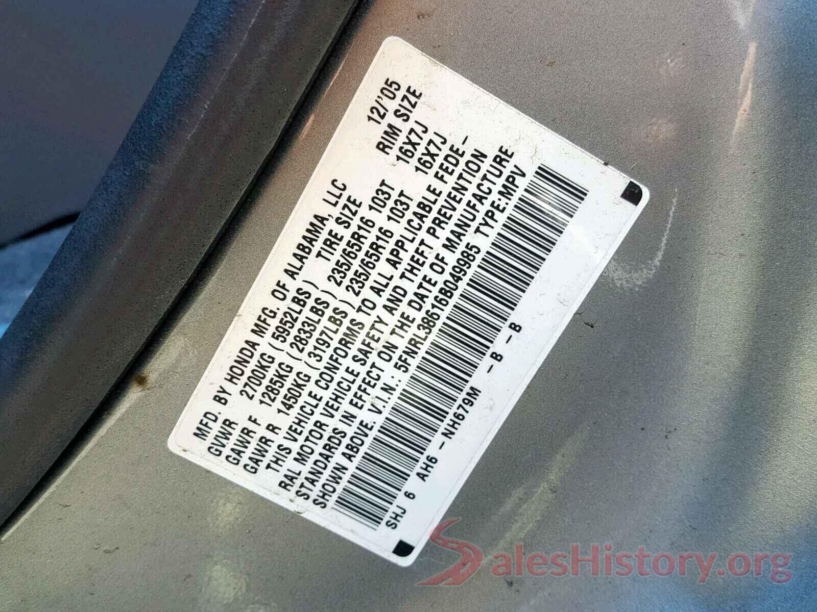 5FNRL38616B049985 2006 HONDA ODYSSEY EX