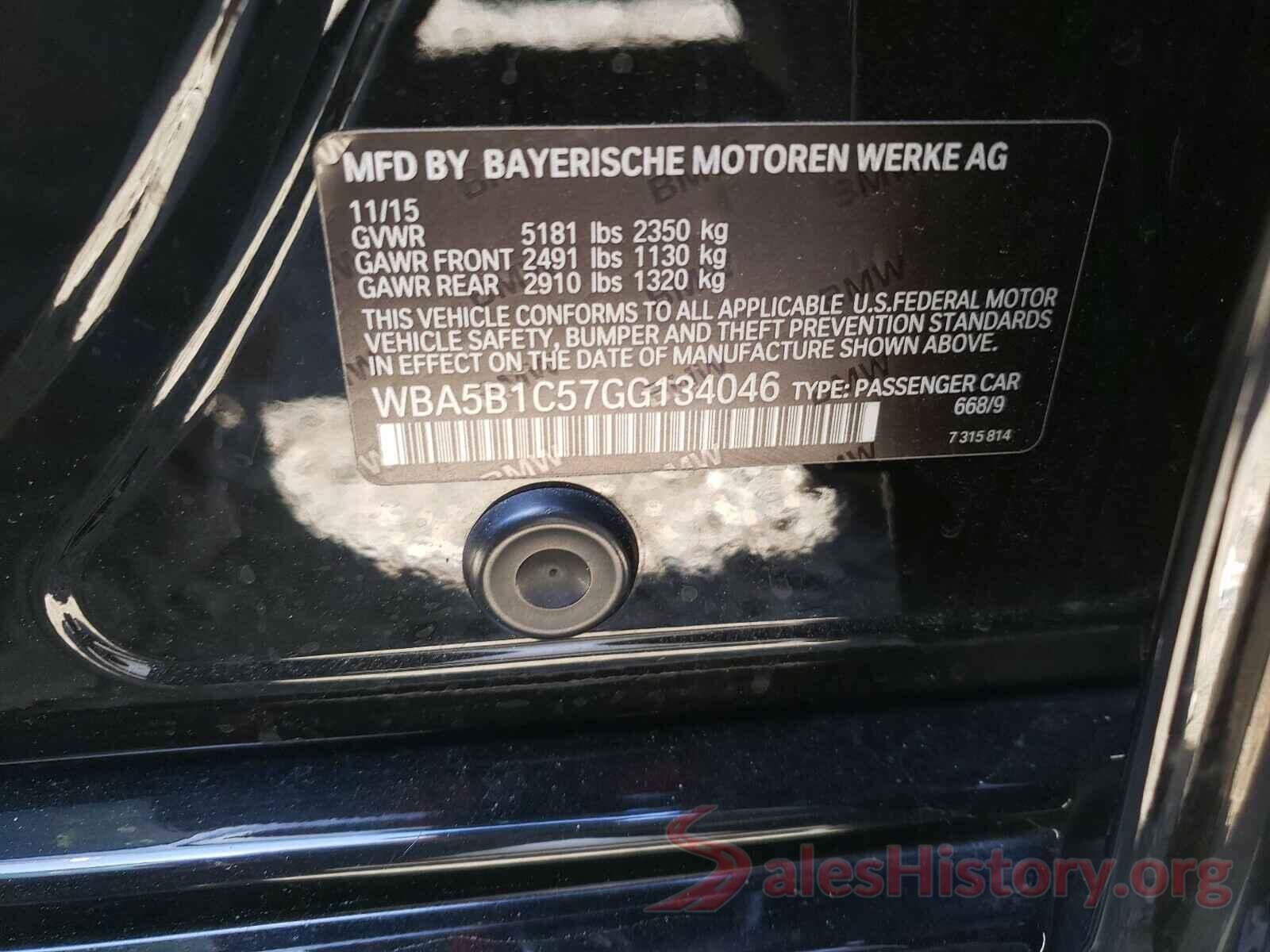 WBA5B1C57GG134046 2016 BMW 5 SERIES