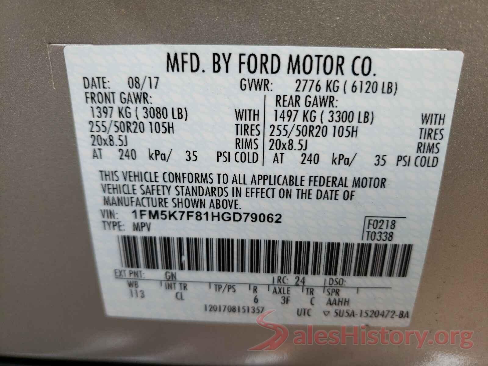 1FM5K7F81HGD79062 2017 FORD EXPLORER