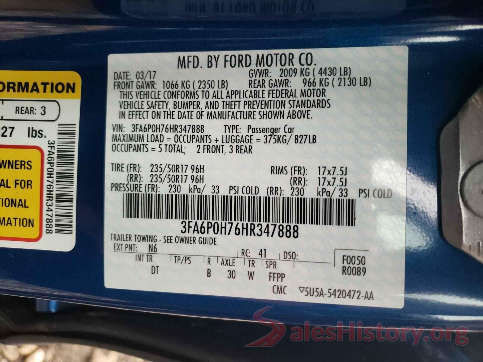 3FA6P0H76HR347888 2017 FORD FUSION