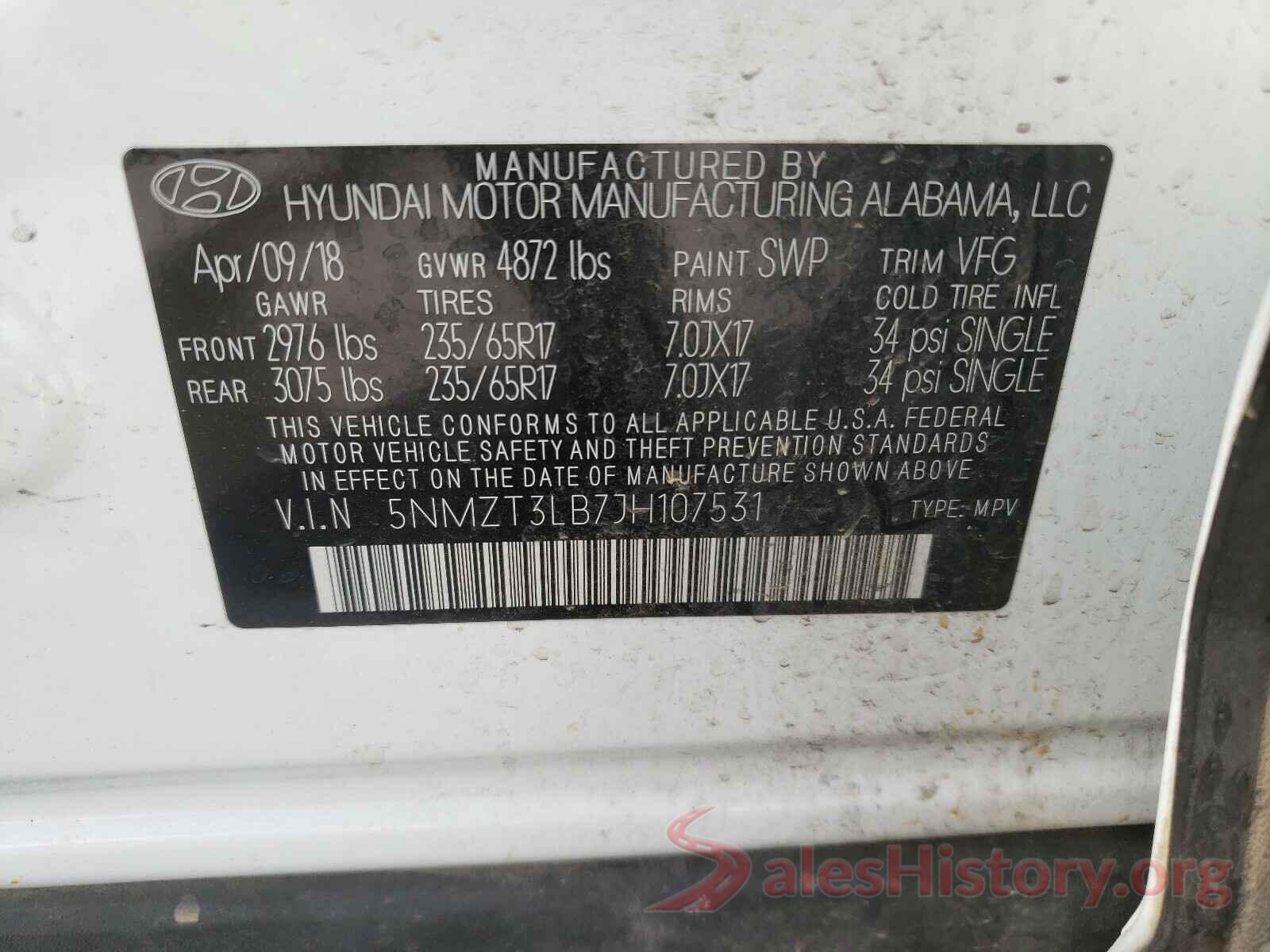 5NMZT3LB7JH107531 2018 HYUNDAI SANTA FE