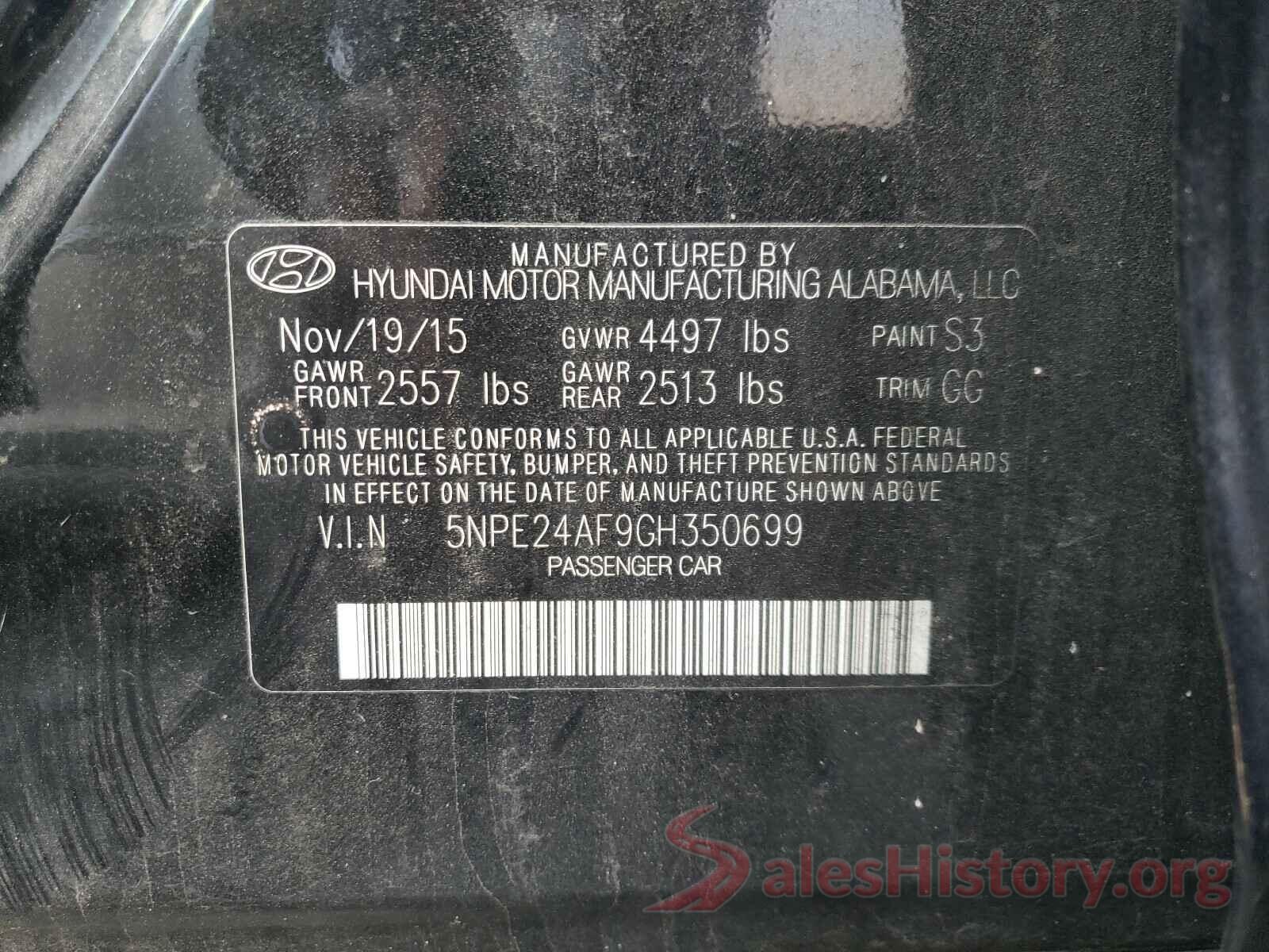 5NPE24AF9GH350699 2016 HYUNDAI SONATA