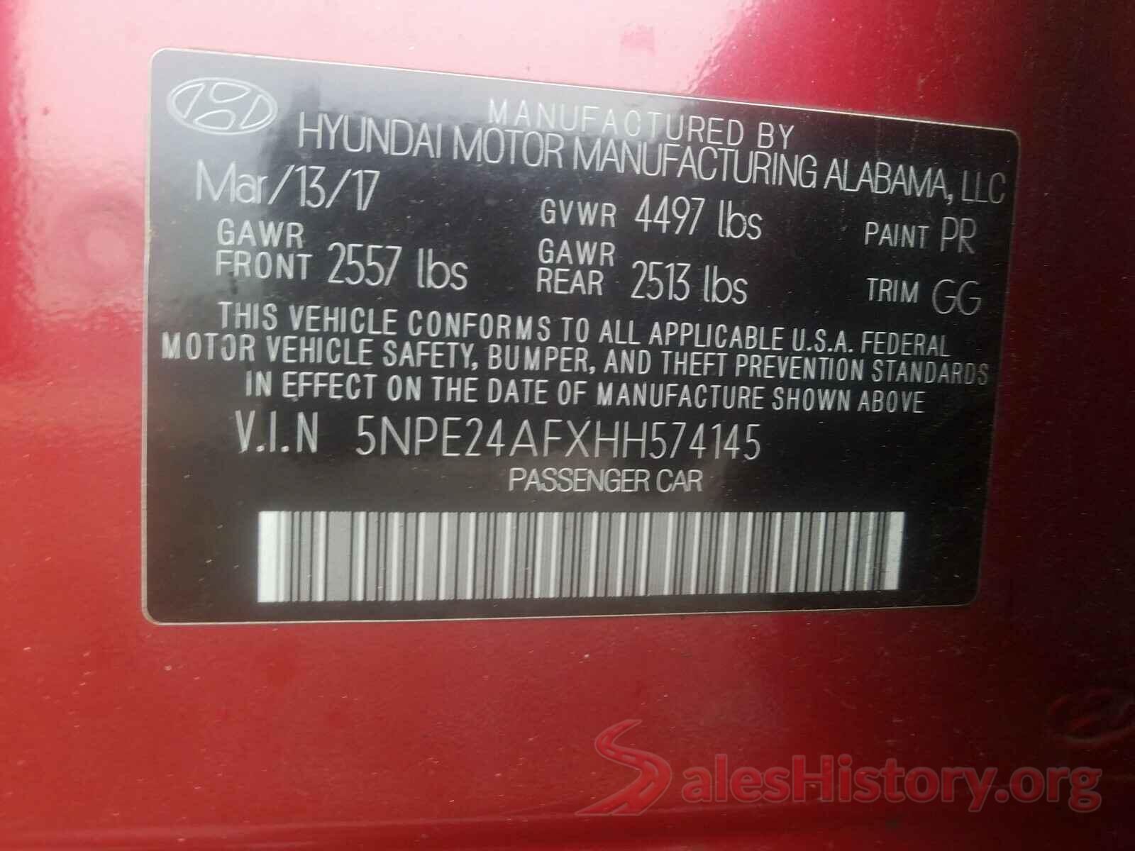 5NPE24AFXHH574145 2017 HYUNDAI SONATA