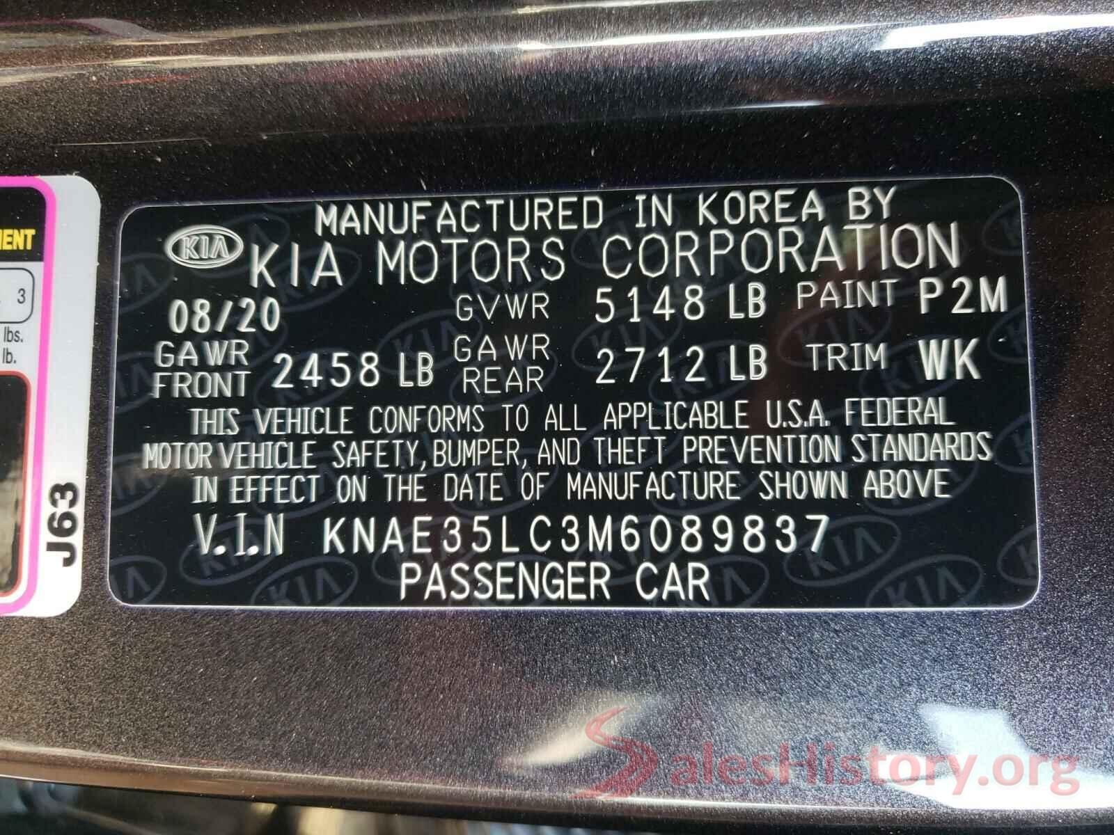 KNAE35LC3M6089837 2021 KIA STINGER