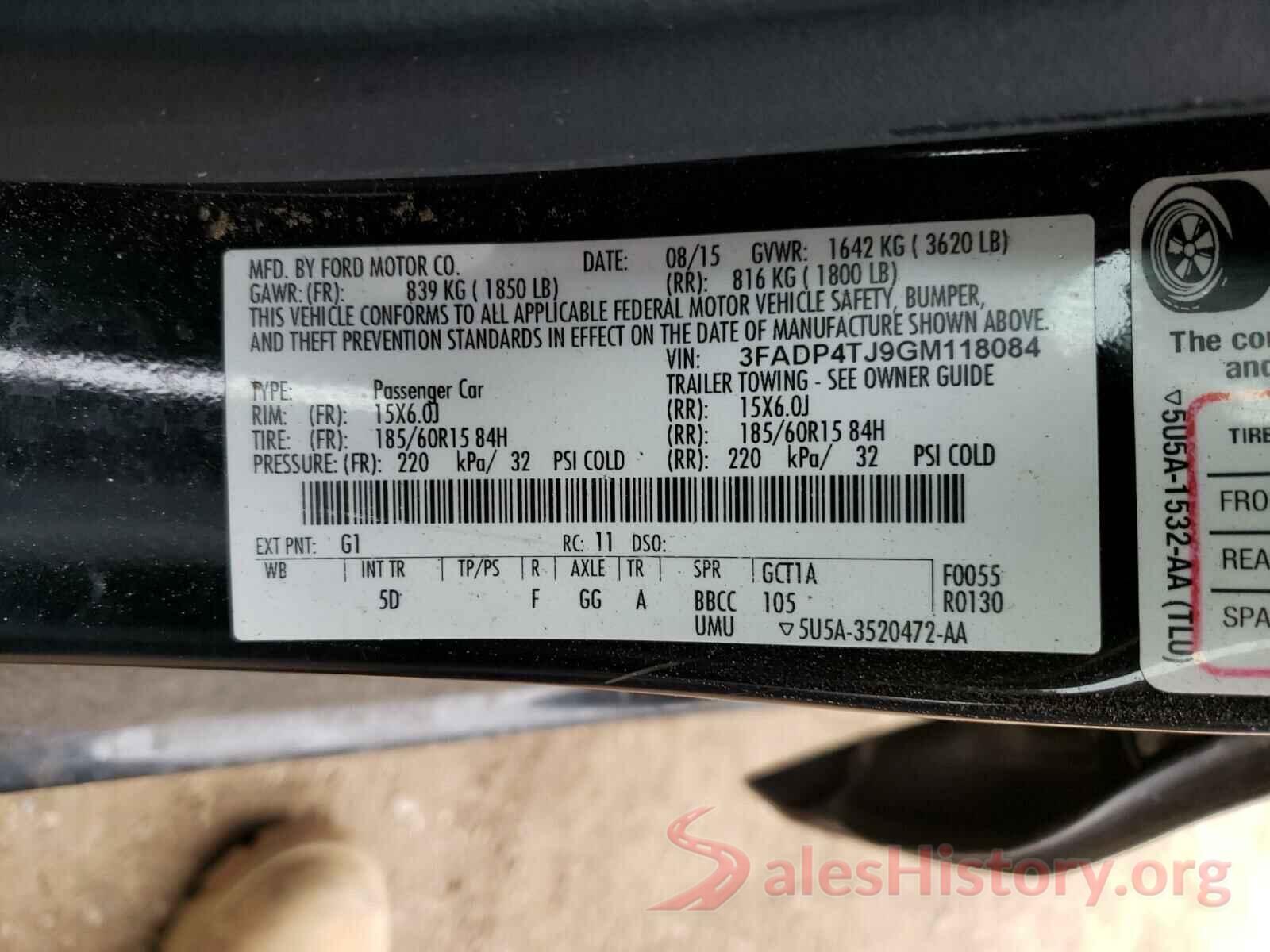 3FADP4TJ9GM118084 2016 FORD FIESTA